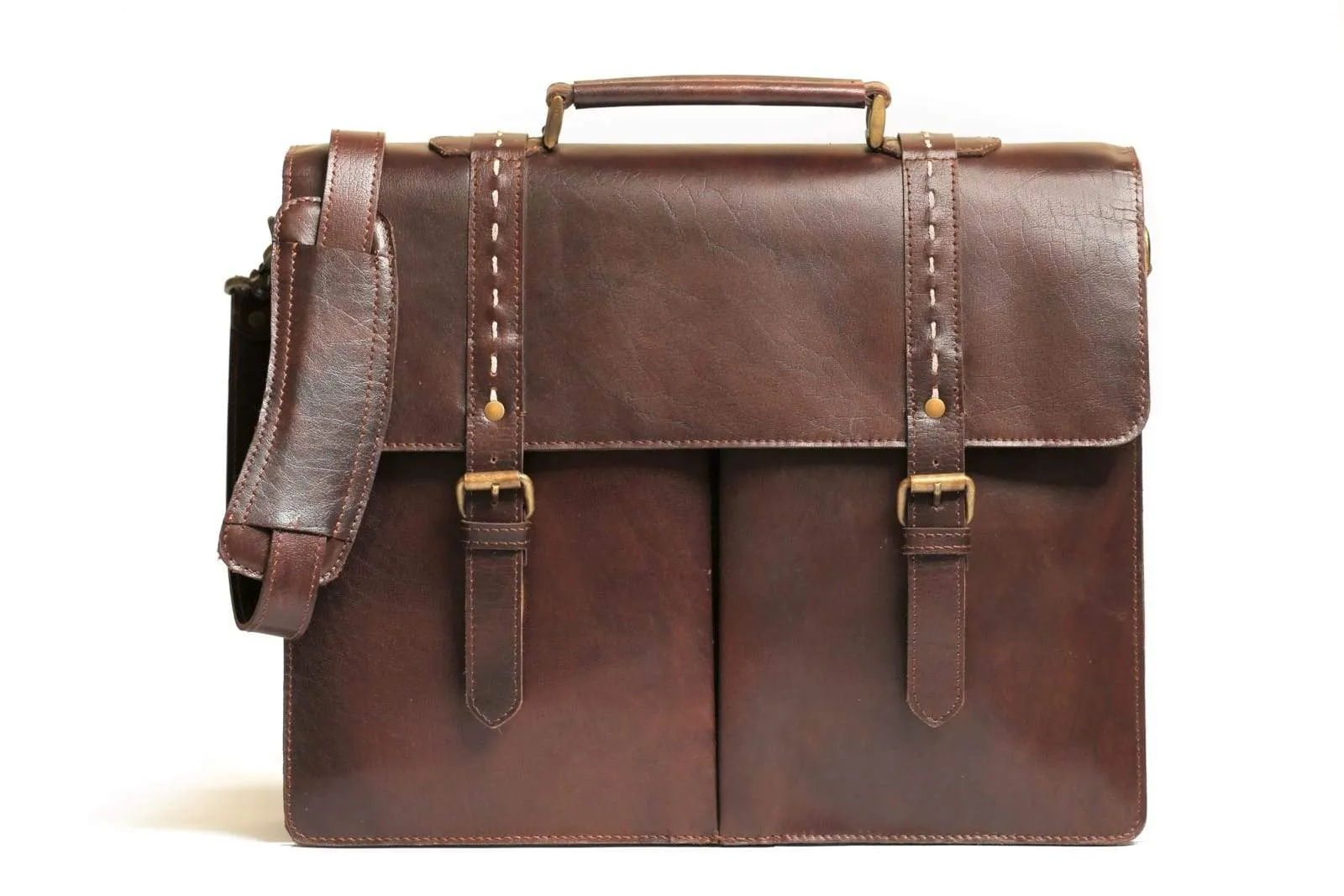 17" Formal Leather Briefcase - Antique Brown