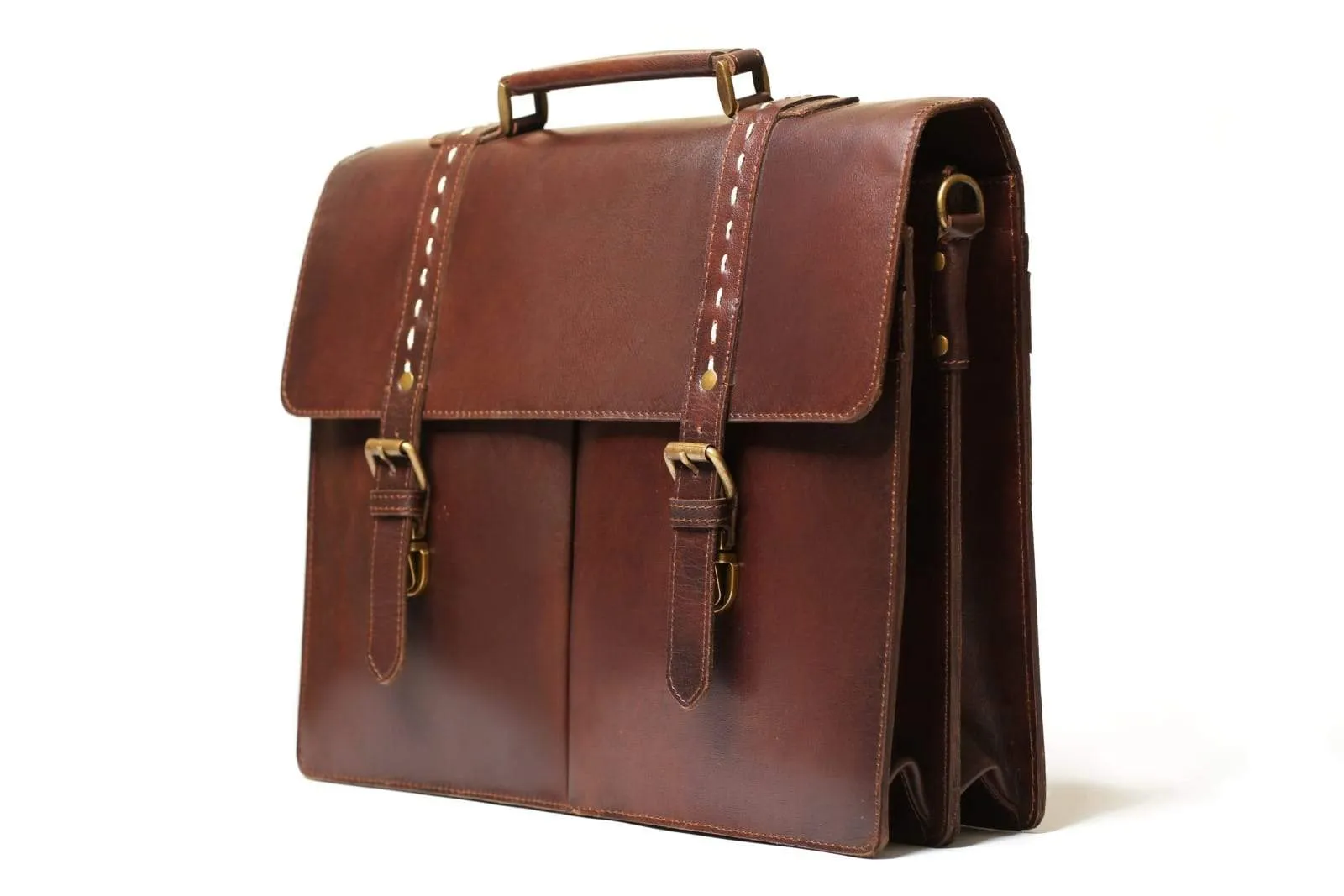 17" Formal Leather Briefcase - Antique Brown