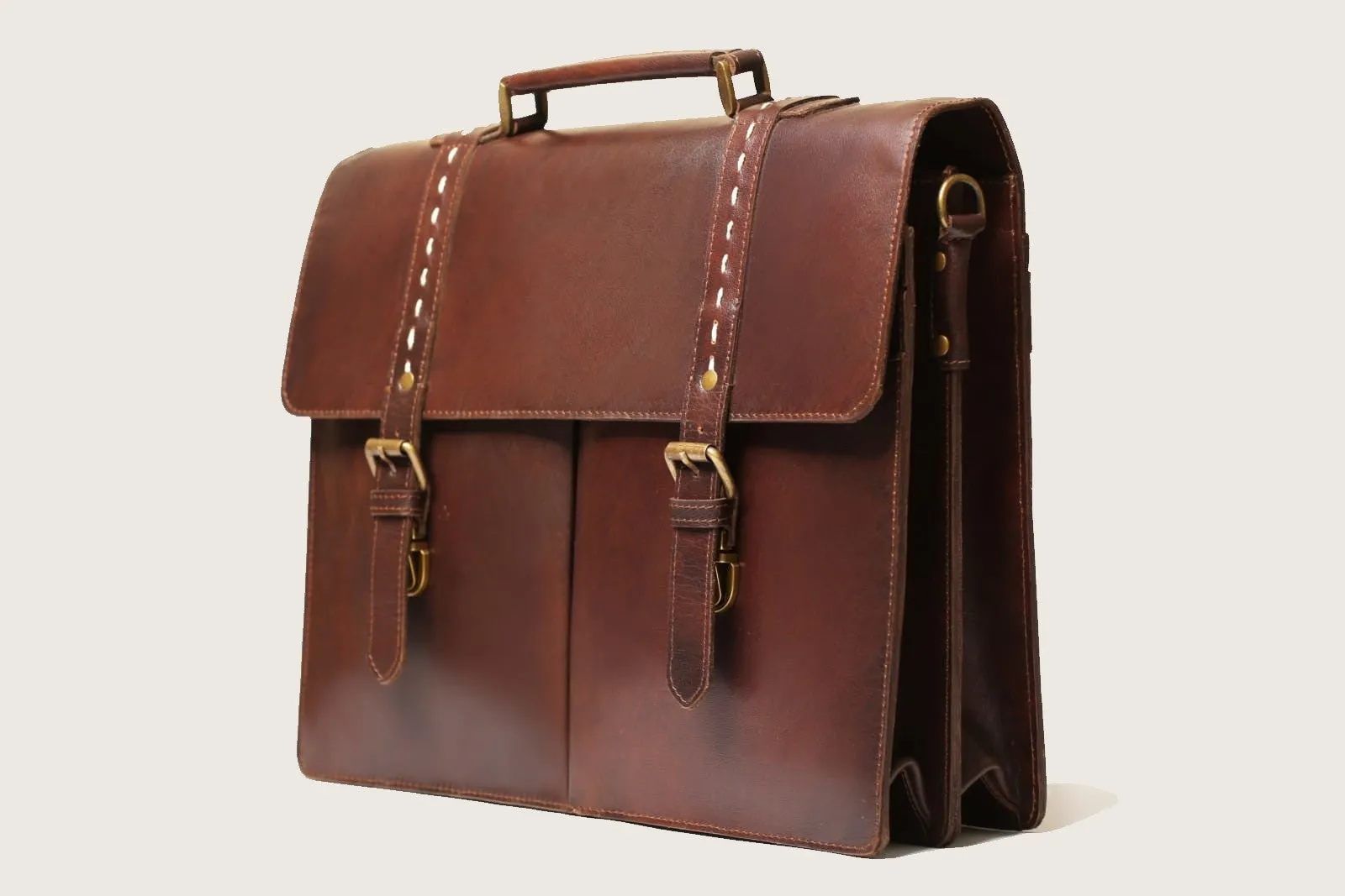 17" Formal Leather Briefcase - Antique Brown