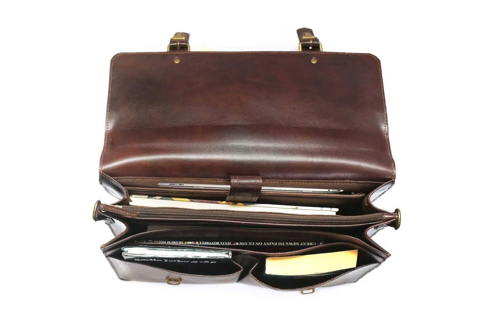 17" Formal Leather Briefcase - Antique Brown