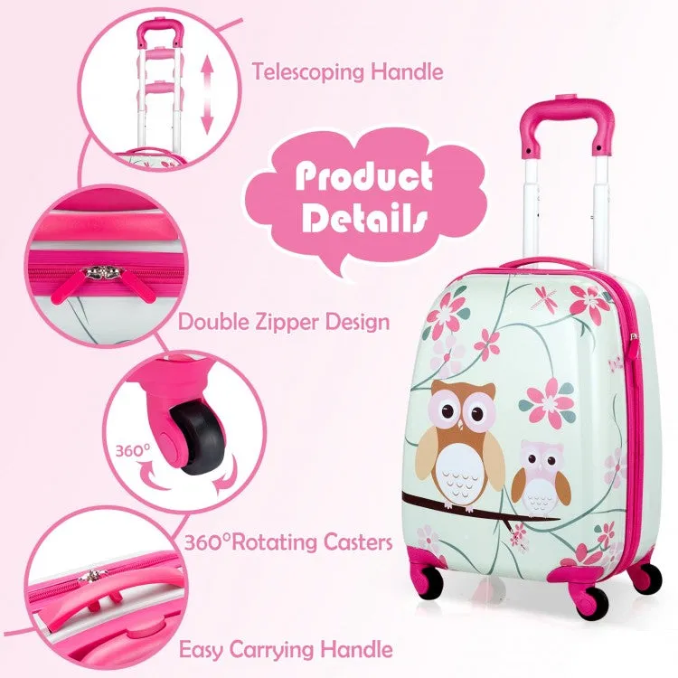 2 Pieces 12 Inch 16 Inch Kids Luggage Set with Backpack and Suitcase - Owl