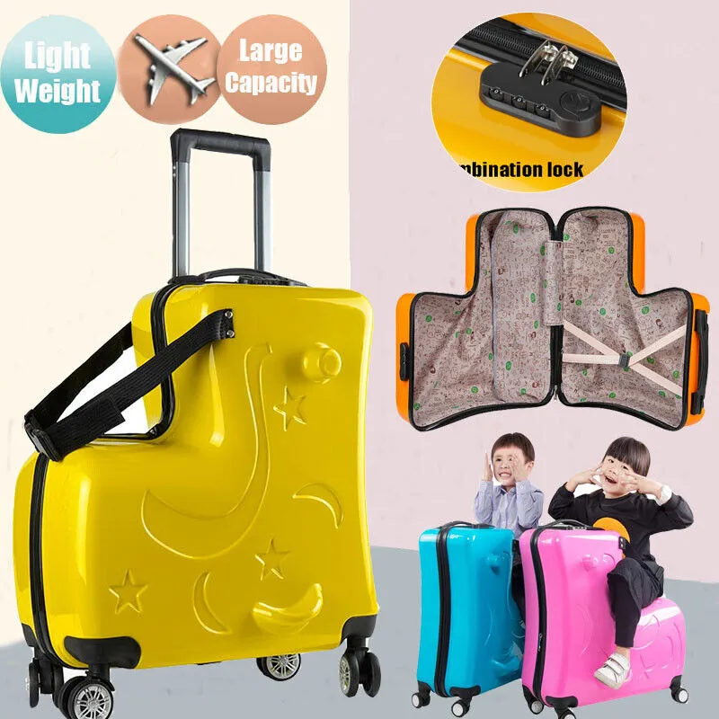 2in1 Kids Ride On Suitcase Children Travel Luggage Lightweight Carry Bag Trolley