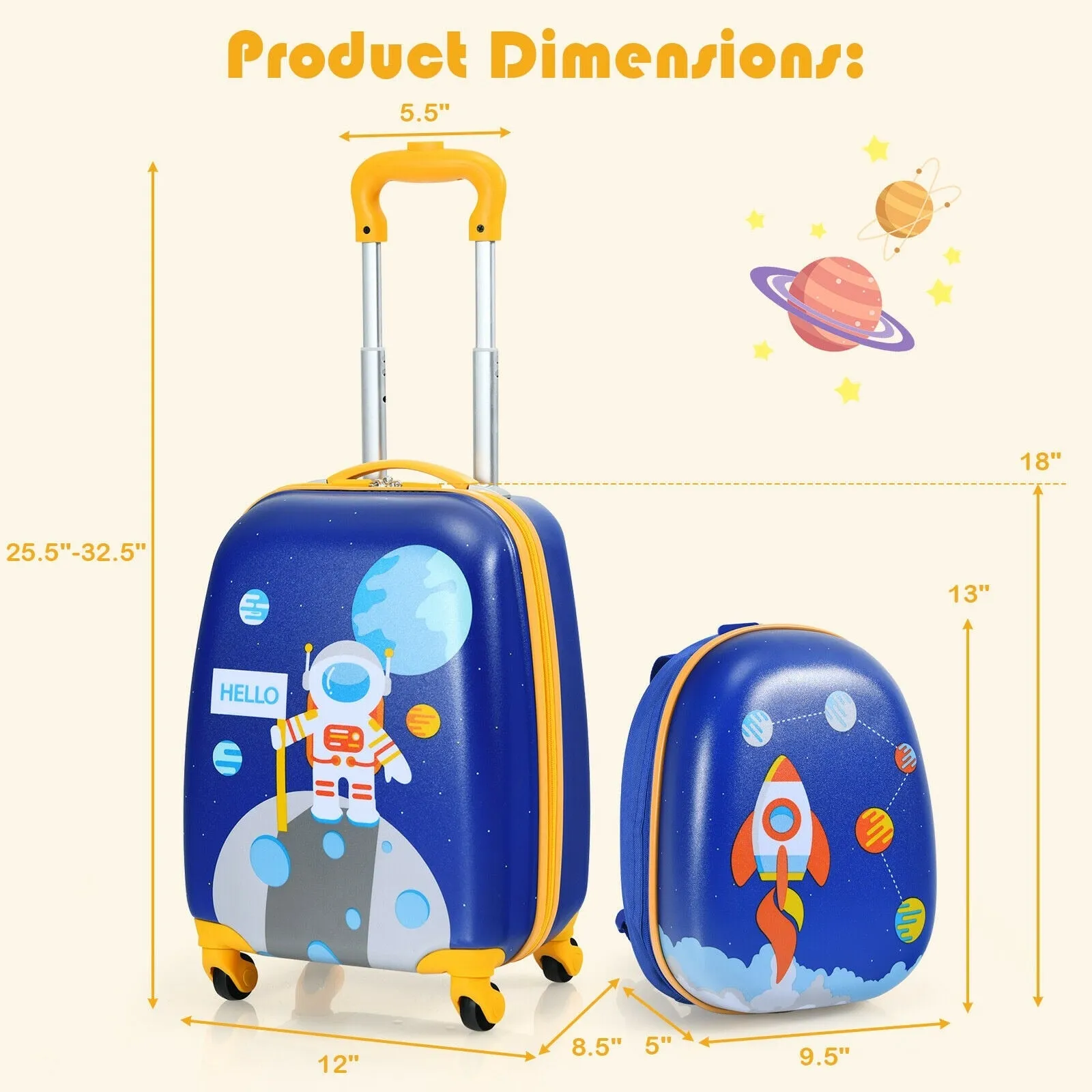 2PC Kids Carry-On Luggage Set for Travel