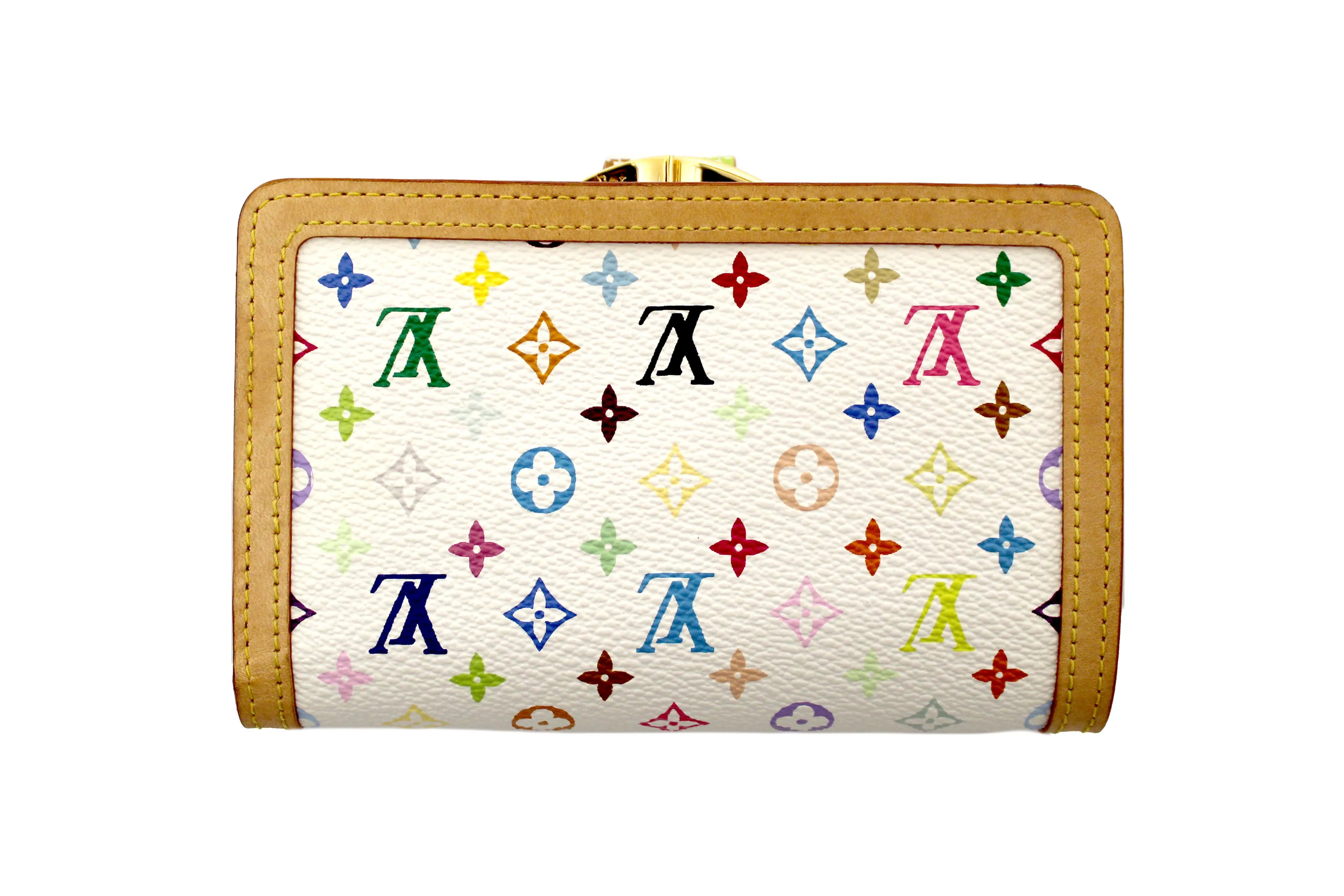 Authentic Louis Vuitton White Multicolor Monogram French Wallet