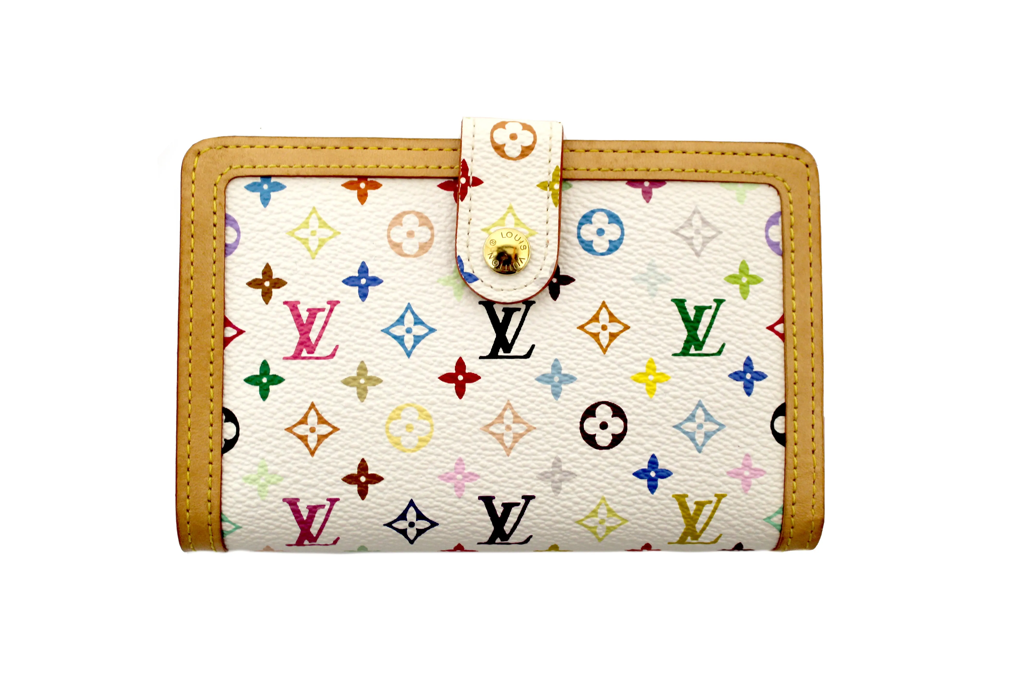 Authentic Louis Vuitton White Multicolor Monogram French Wallet