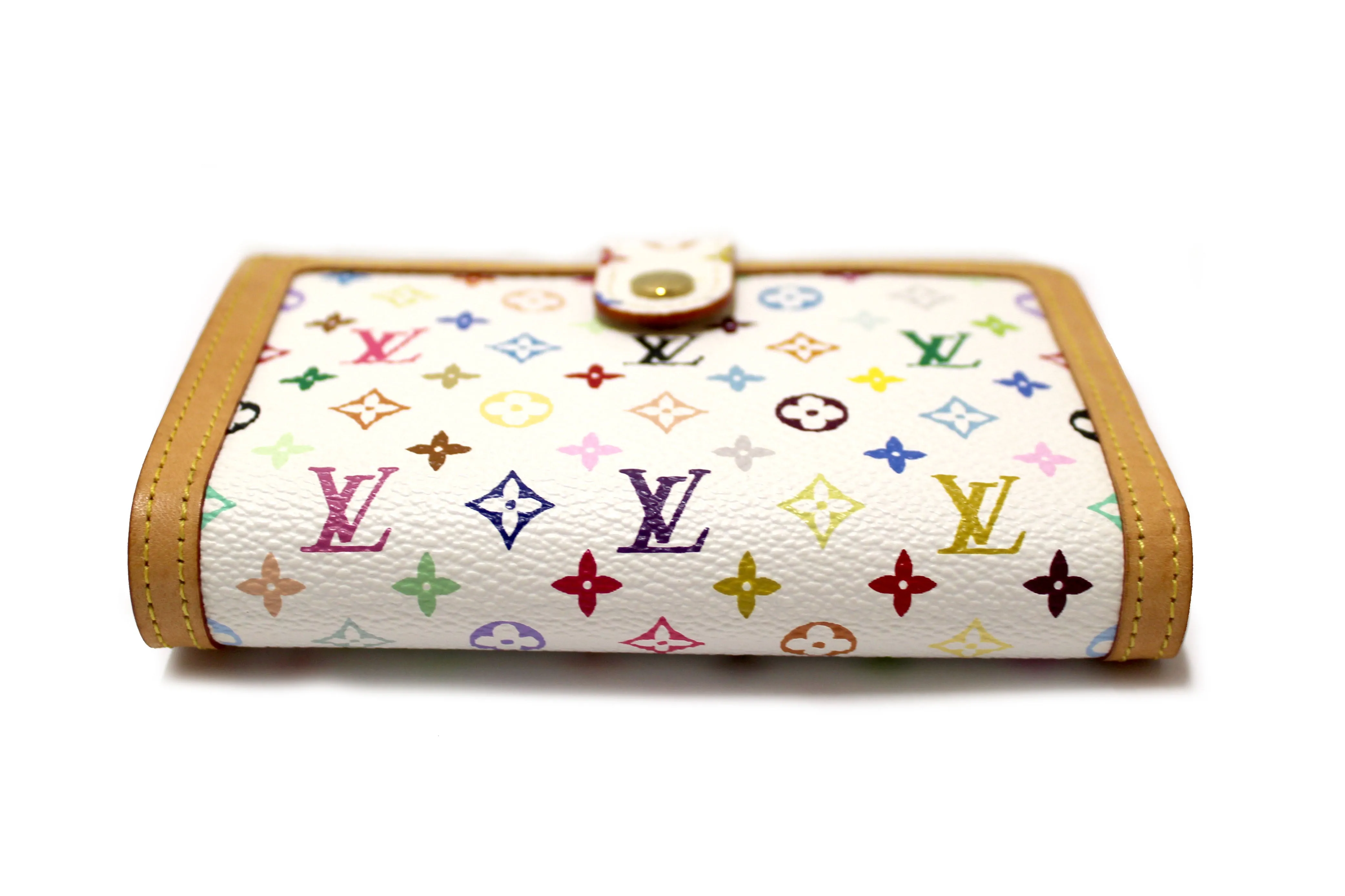 Authentic Louis Vuitton White Multicolor Monogram French Wallet