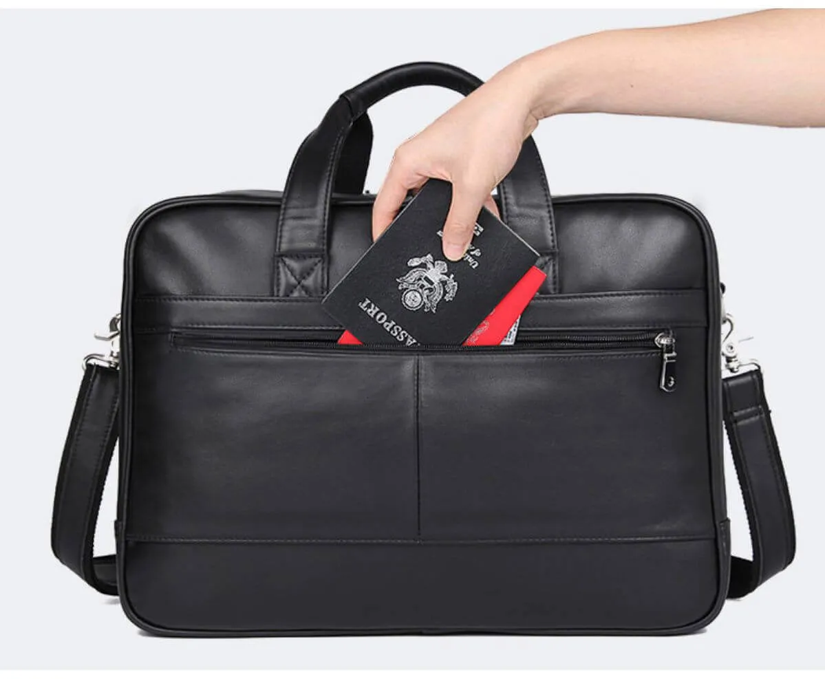 Black Nappa Leather Laptop Bag - Sleek and Functional