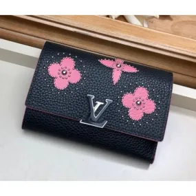 Capucines Compact Wallet With Monogram Flowers M63222 Black