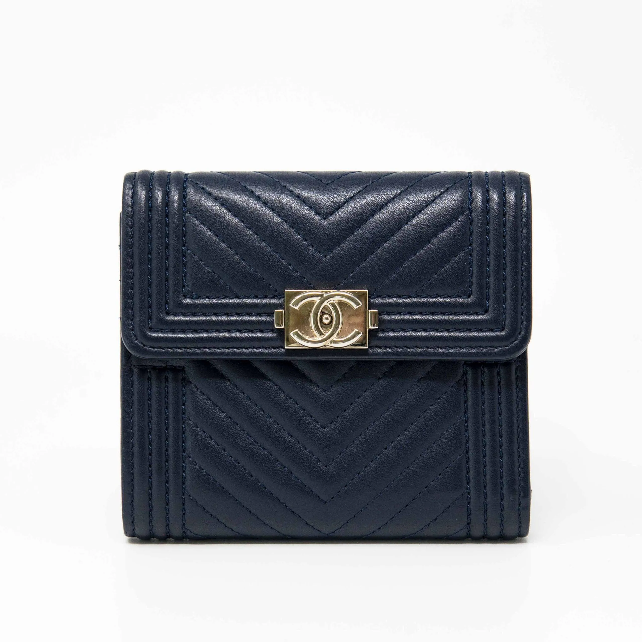 Chanel Blue Lambskin Compact Boy Wallet