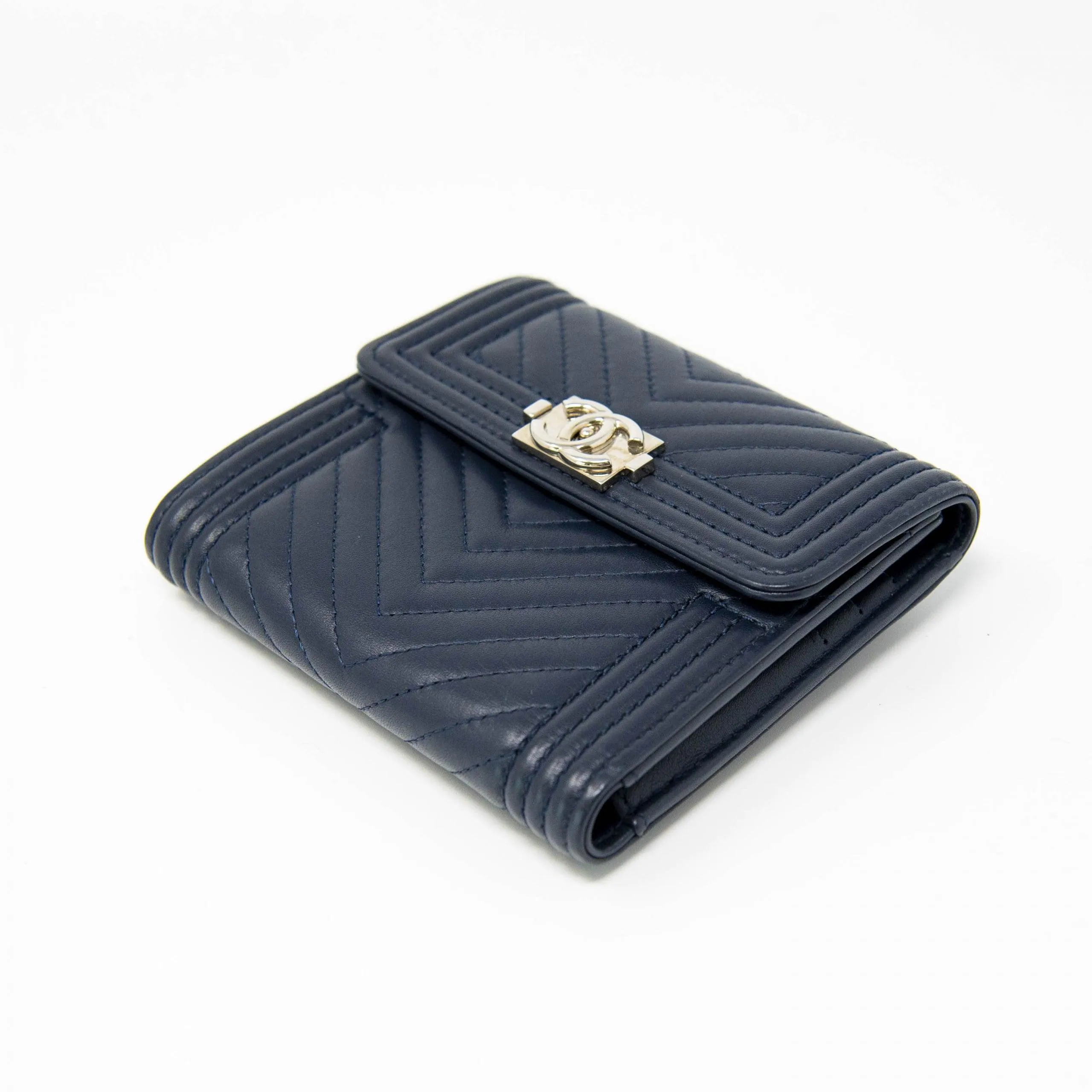 Chanel Blue Lambskin Compact Boy Wallet