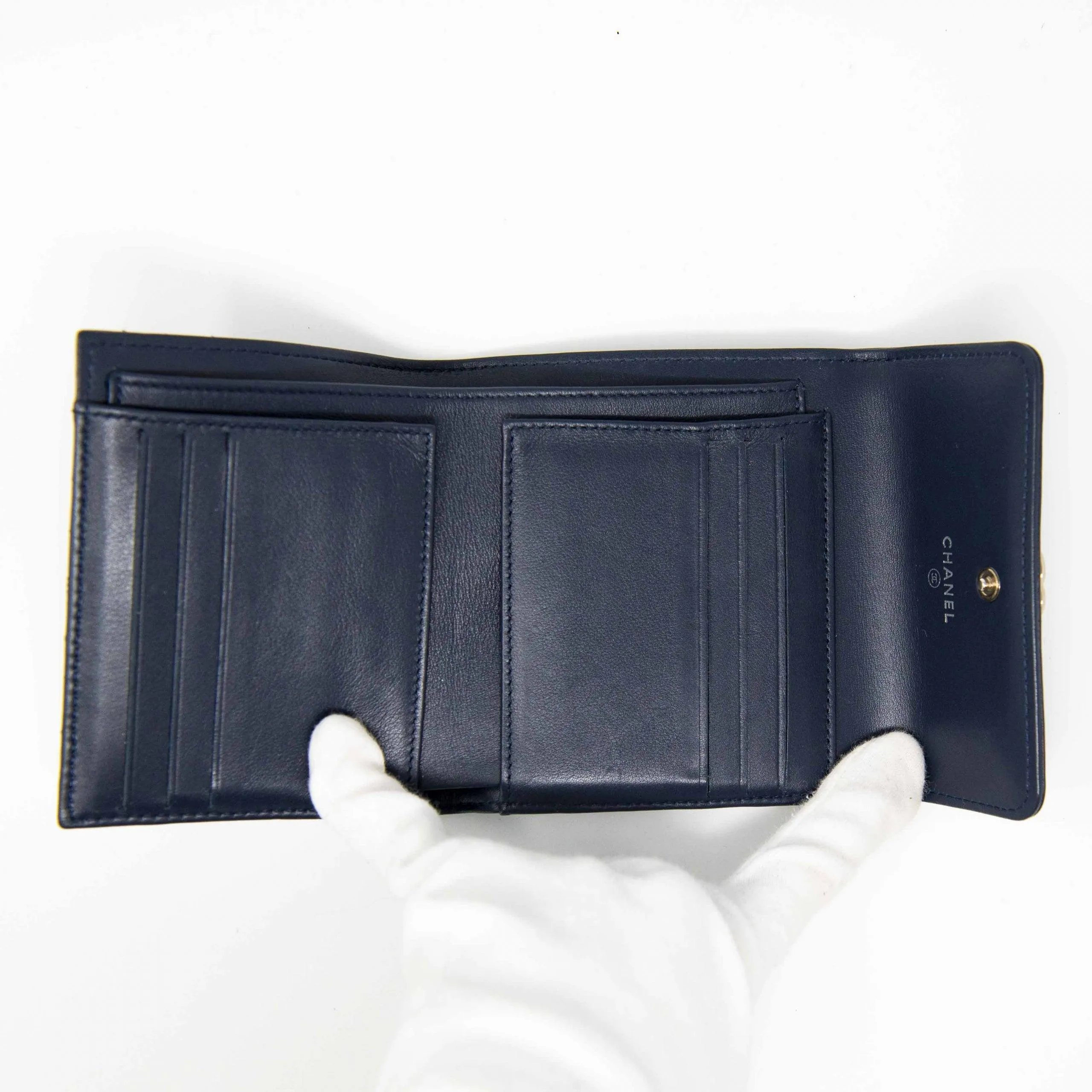 Chanel Blue Lambskin Compact Boy Wallet