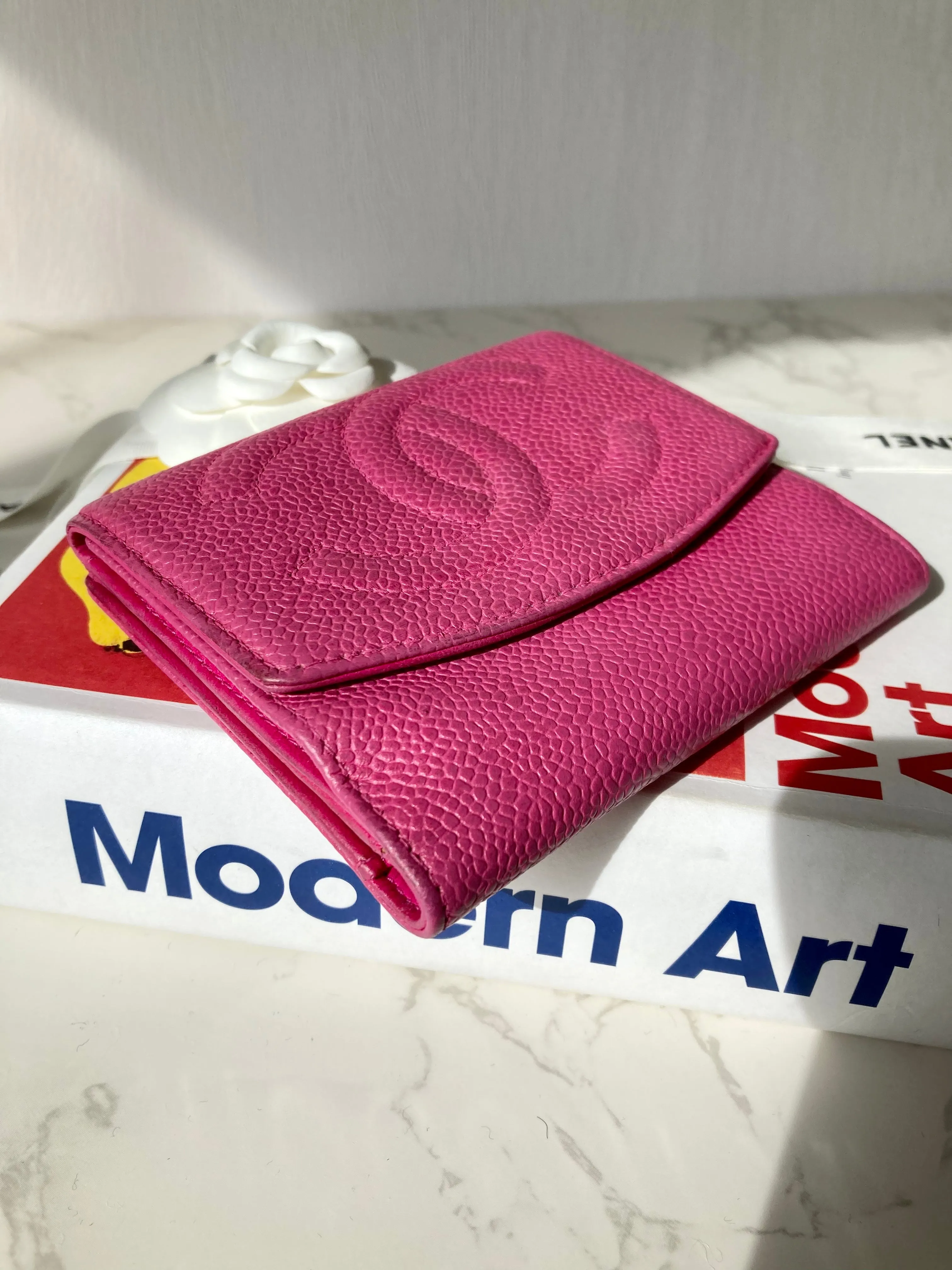 CHANEL Pink Caviar Leather Compact Wallet