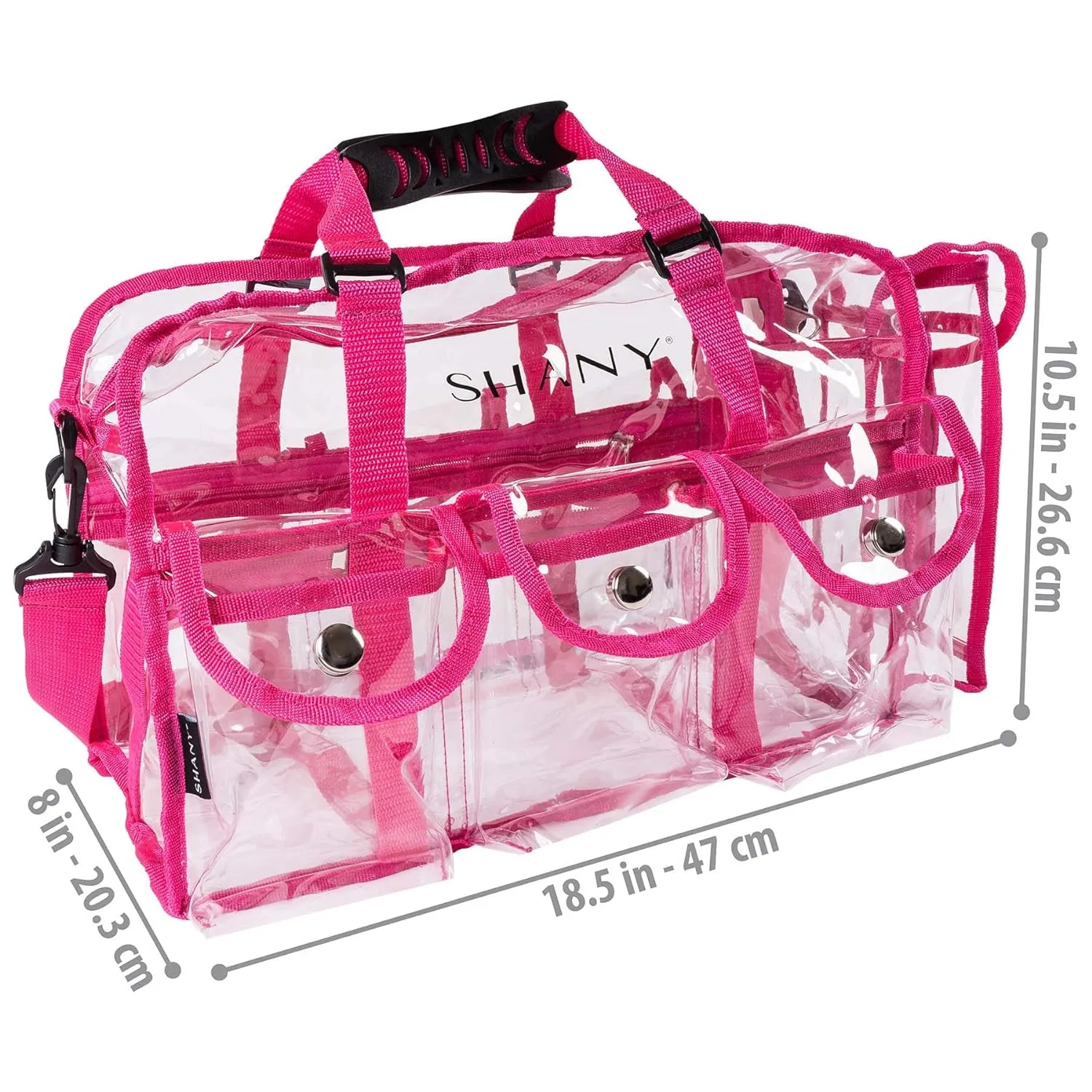 Clear PVC Makeup Bag – Large Rectangular Tote for Professional Makeup Artists with Shoulder Strap & 5 External Pockets, Pink