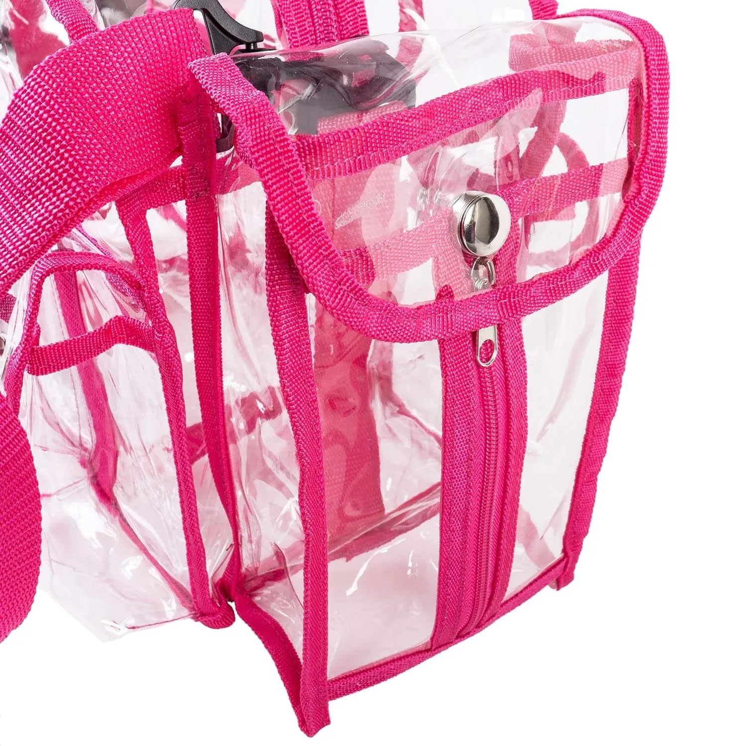 Clear PVC Makeup Bag – Large Rectangular Tote for Professional Makeup Artists with Shoulder Strap & 5 External Pockets, Pink