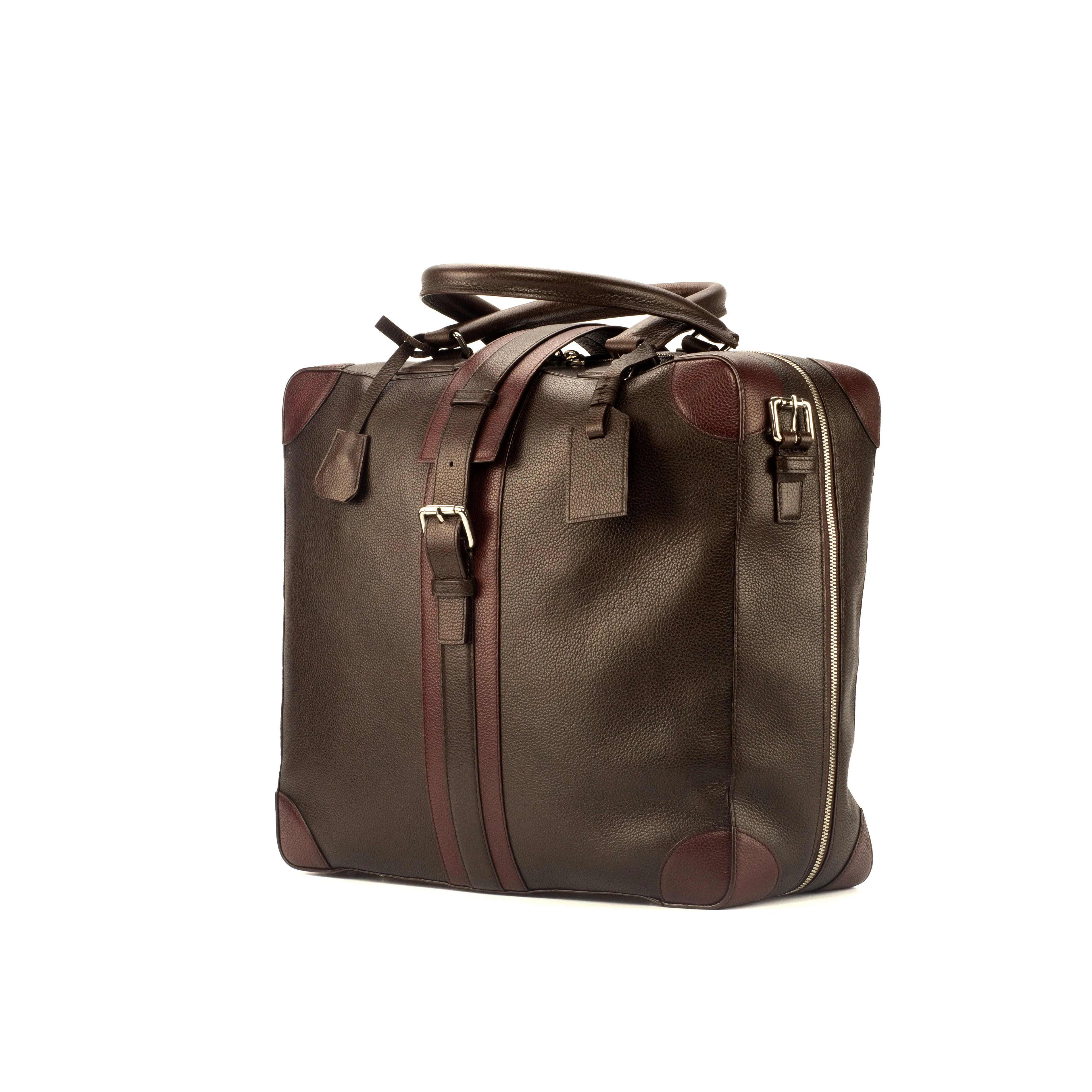 DapperFam Luxe Men's Travel Tote in Burgundy Painted Full Grain