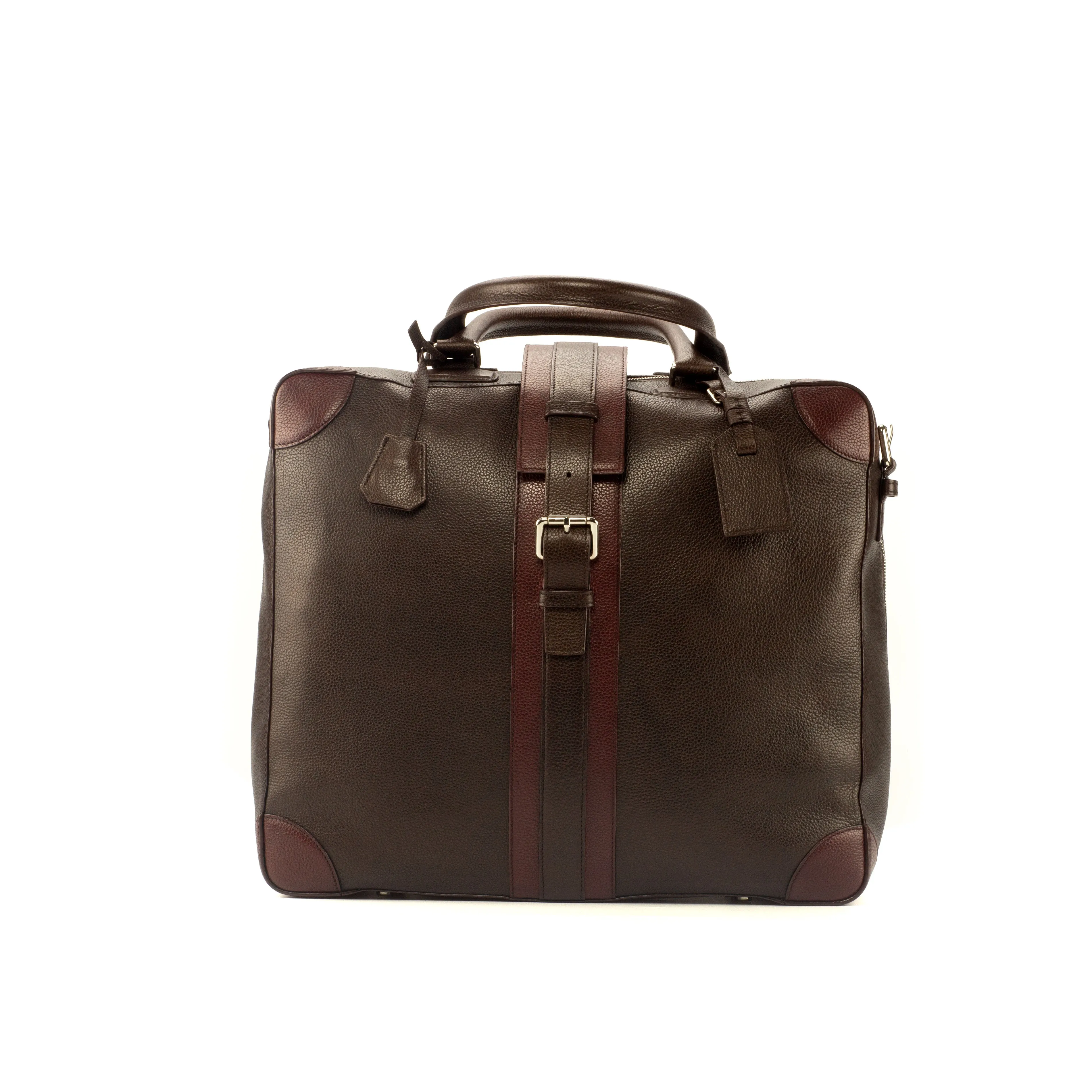 DapperFam Luxe Men's Travel Tote in Burgundy Painted Full Grain