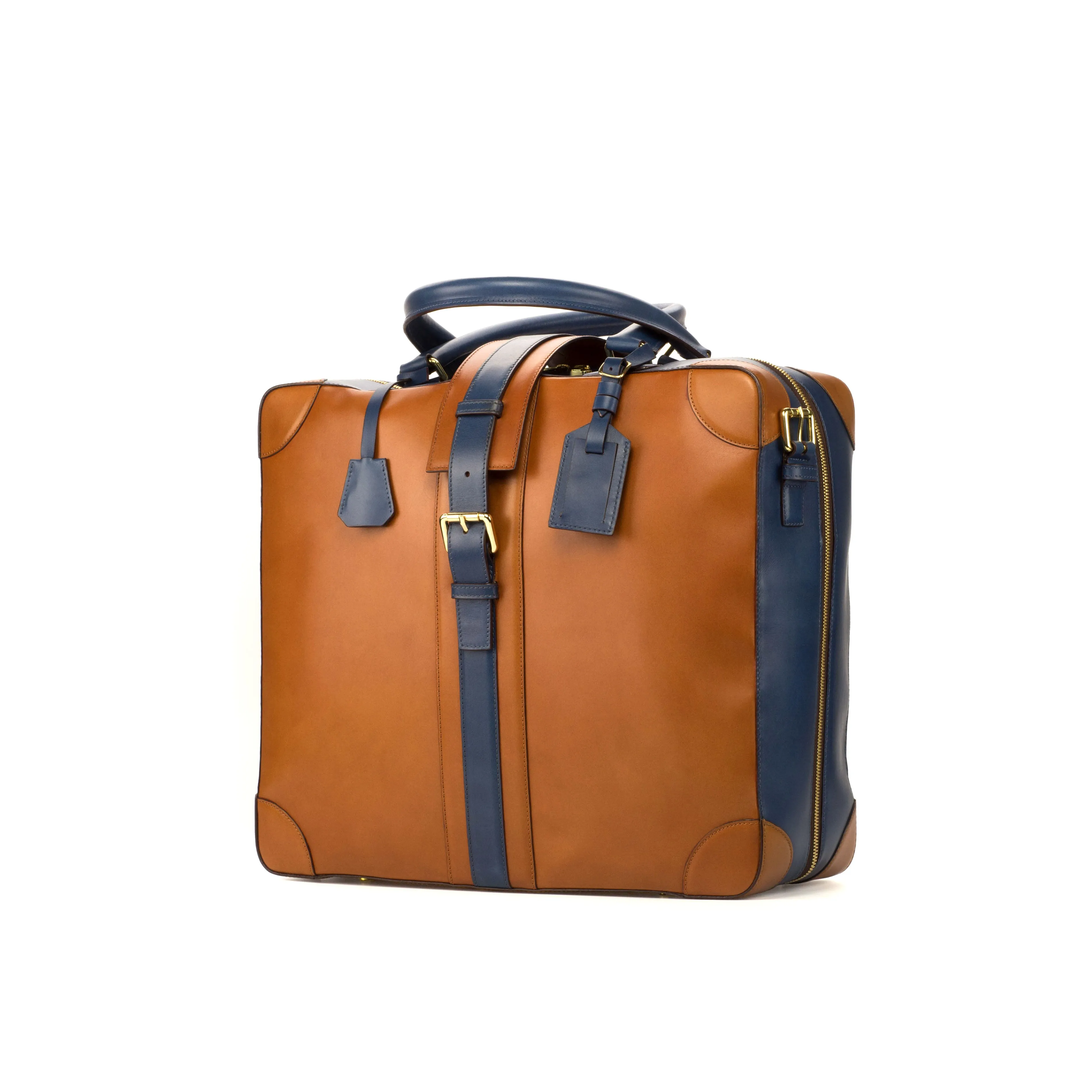 DapperFam Luxe Men's Travel Tote in Cognac Painted Calf