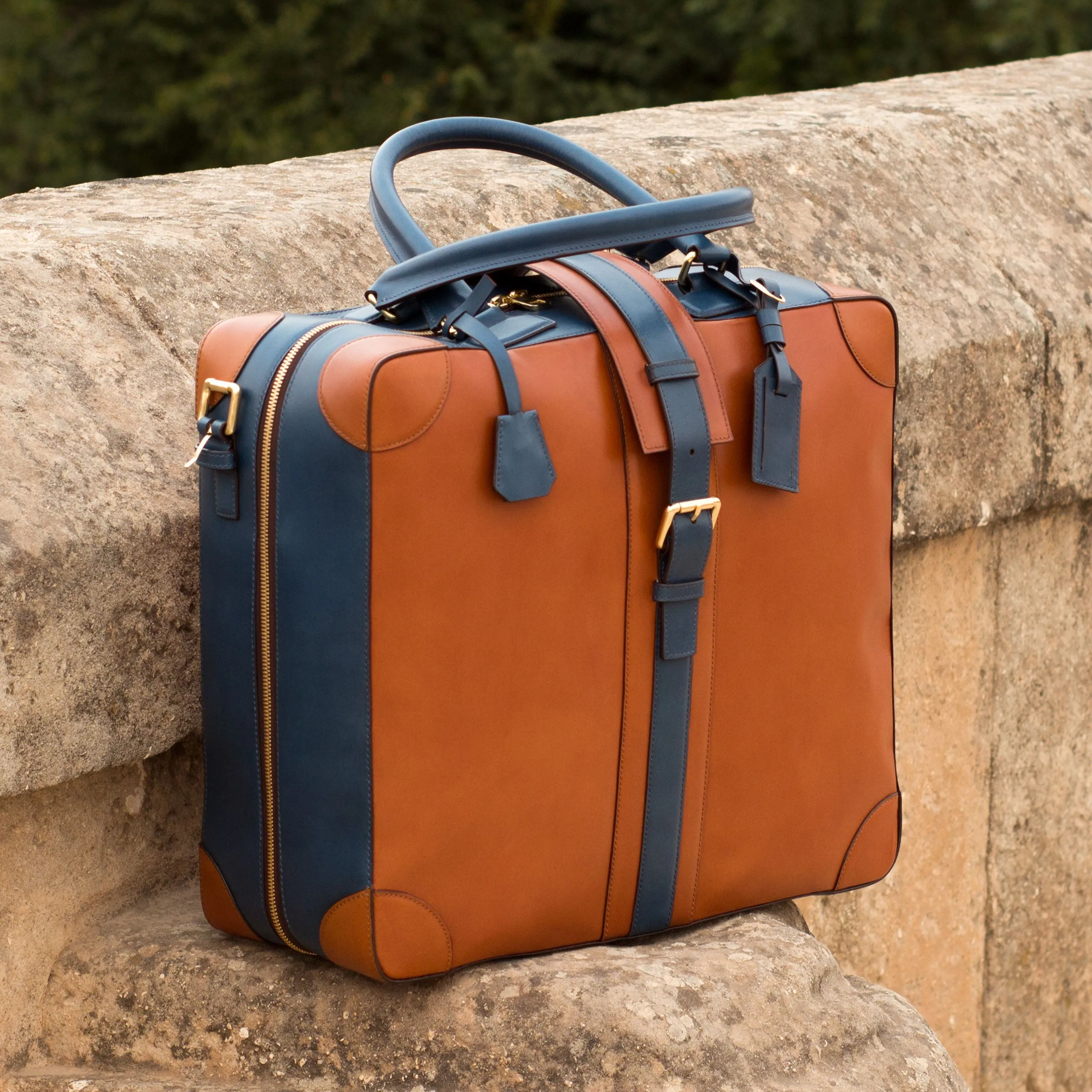 DapperFam Luxe Men's Travel Tote in Cognac Painted Calf