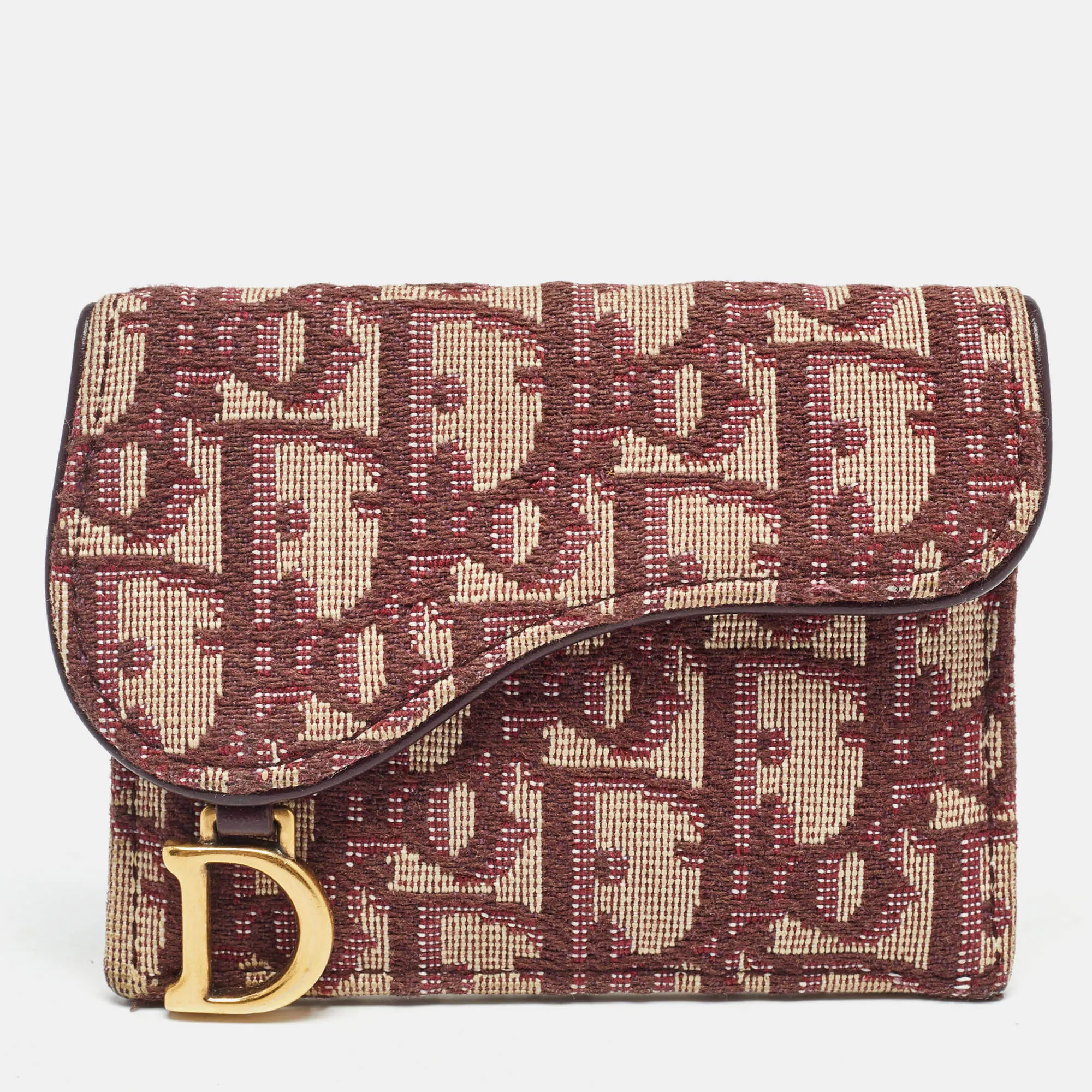 DIOR Burgundy issimo Canvas Saddle Compact Wallet