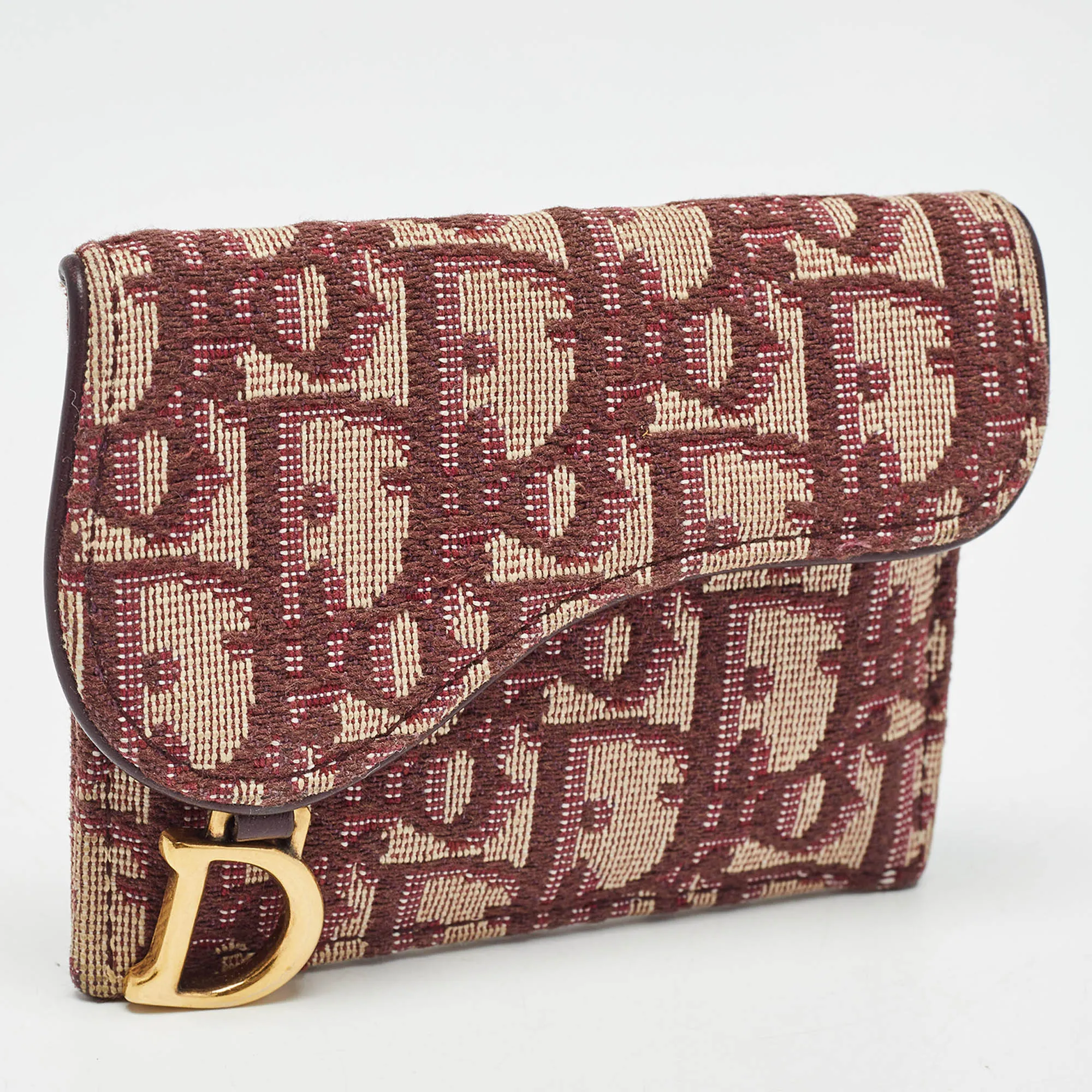 DIOR Burgundy issimo Canvas Saddle Compact Wallet