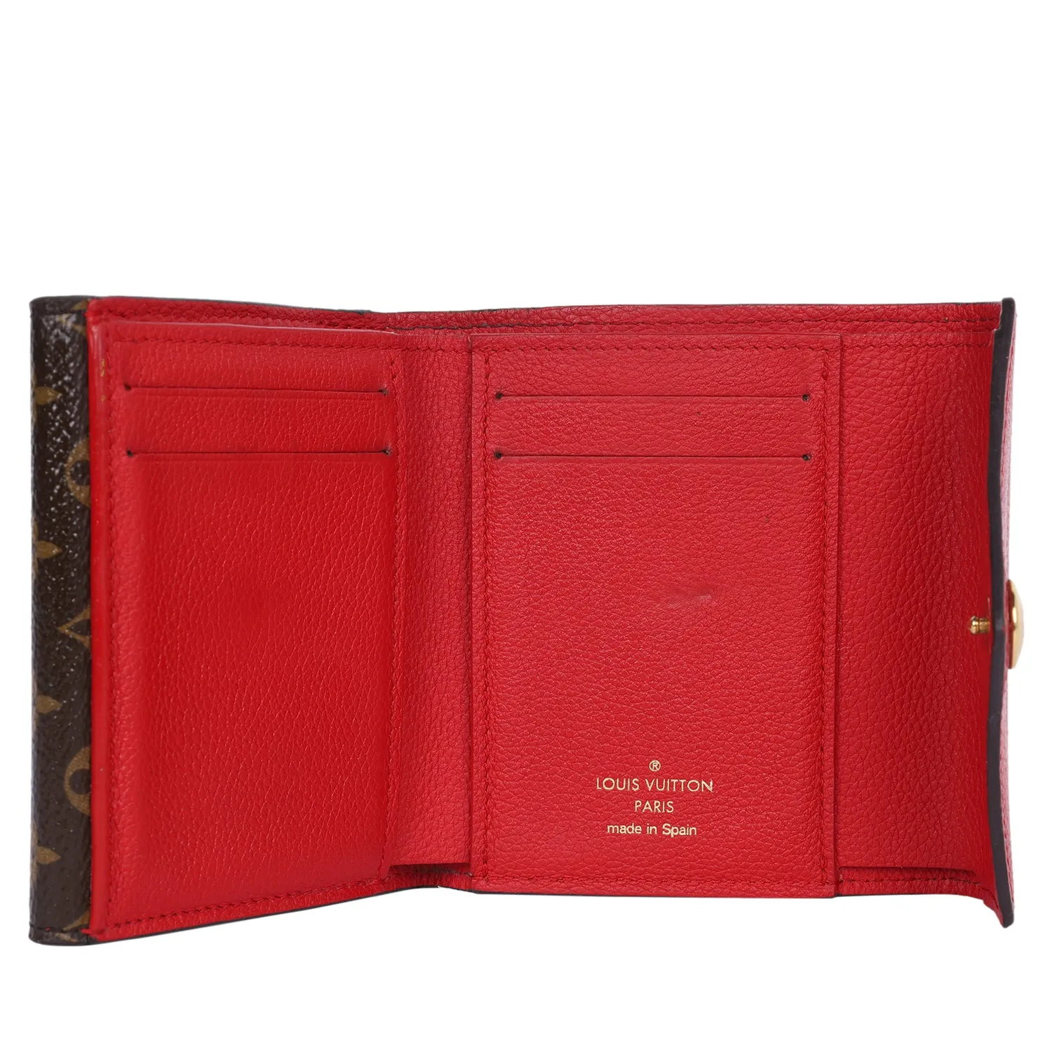 Double V Compact Wallet Leather with Monogram Canvas