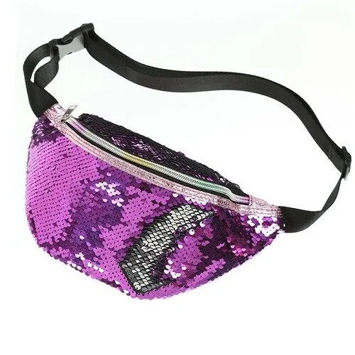 Fashionable Waterproof Female Leather Waist Packs With Sequin