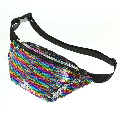 Fashionable Waterproof Female Leather Waist Packs With Sequin