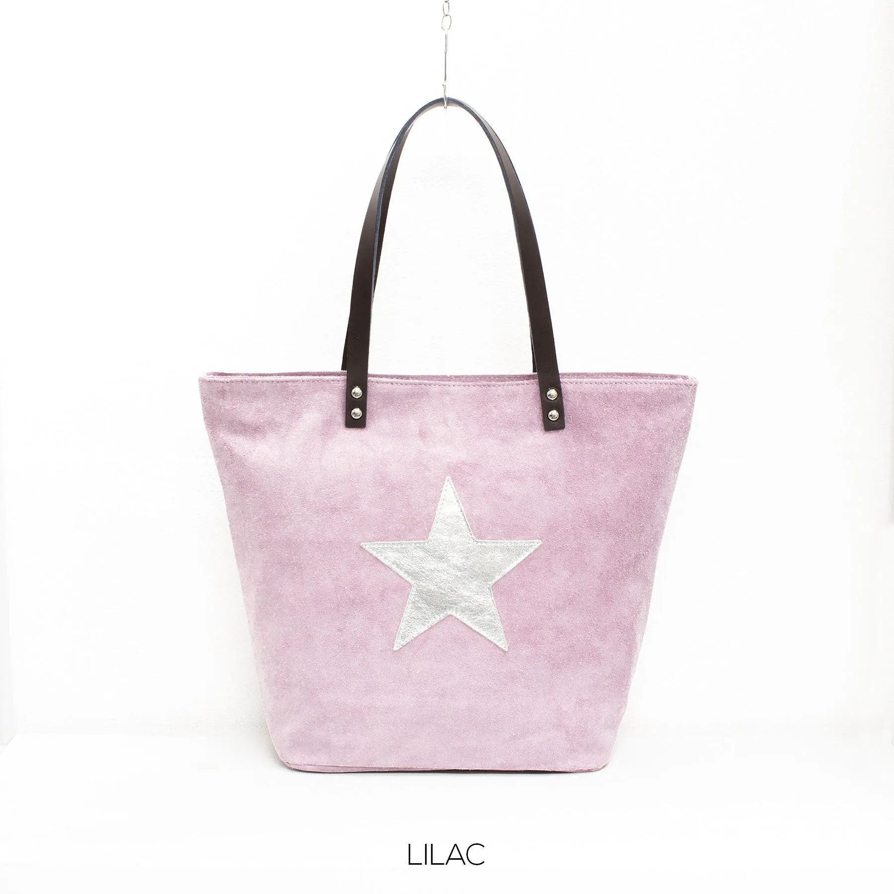 Genuine Suede Leather Star Shopper Bag