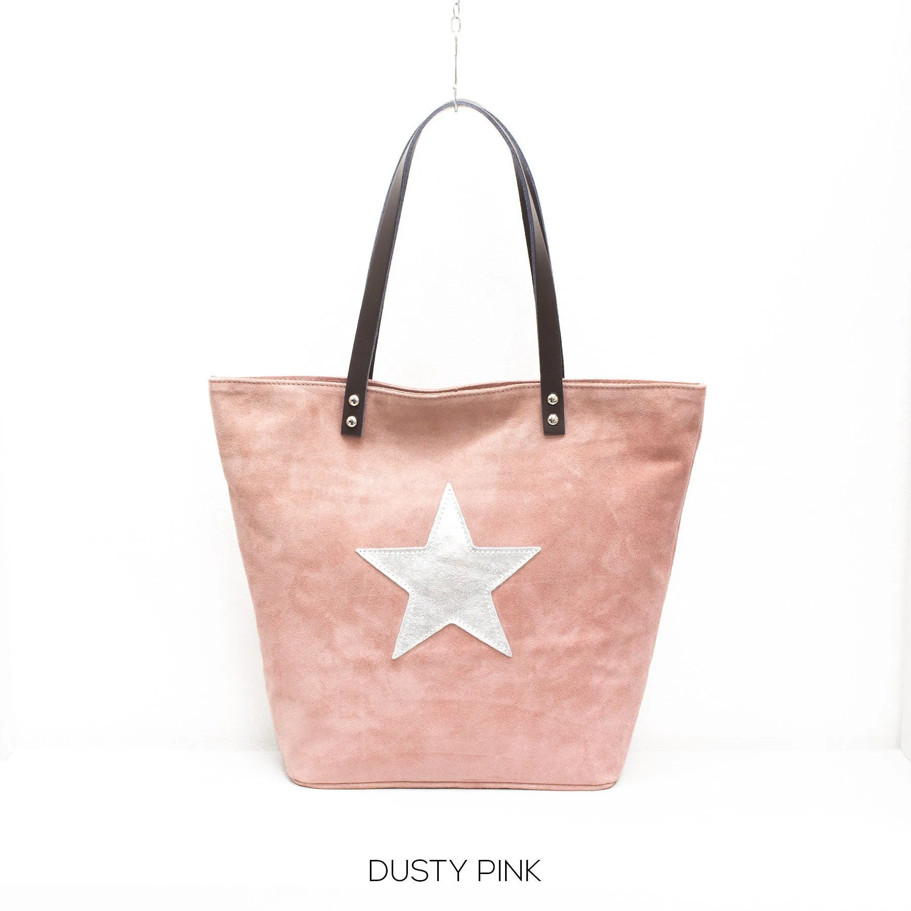 Genuine Suede Leather Star Shopper Bag