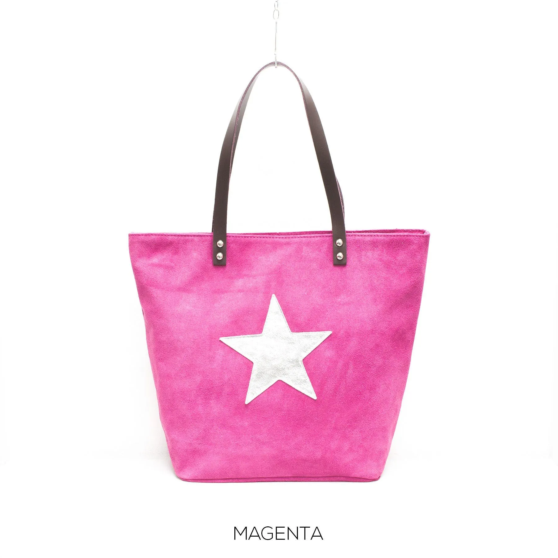 Genuine Suede Leather Star Shopper Bag