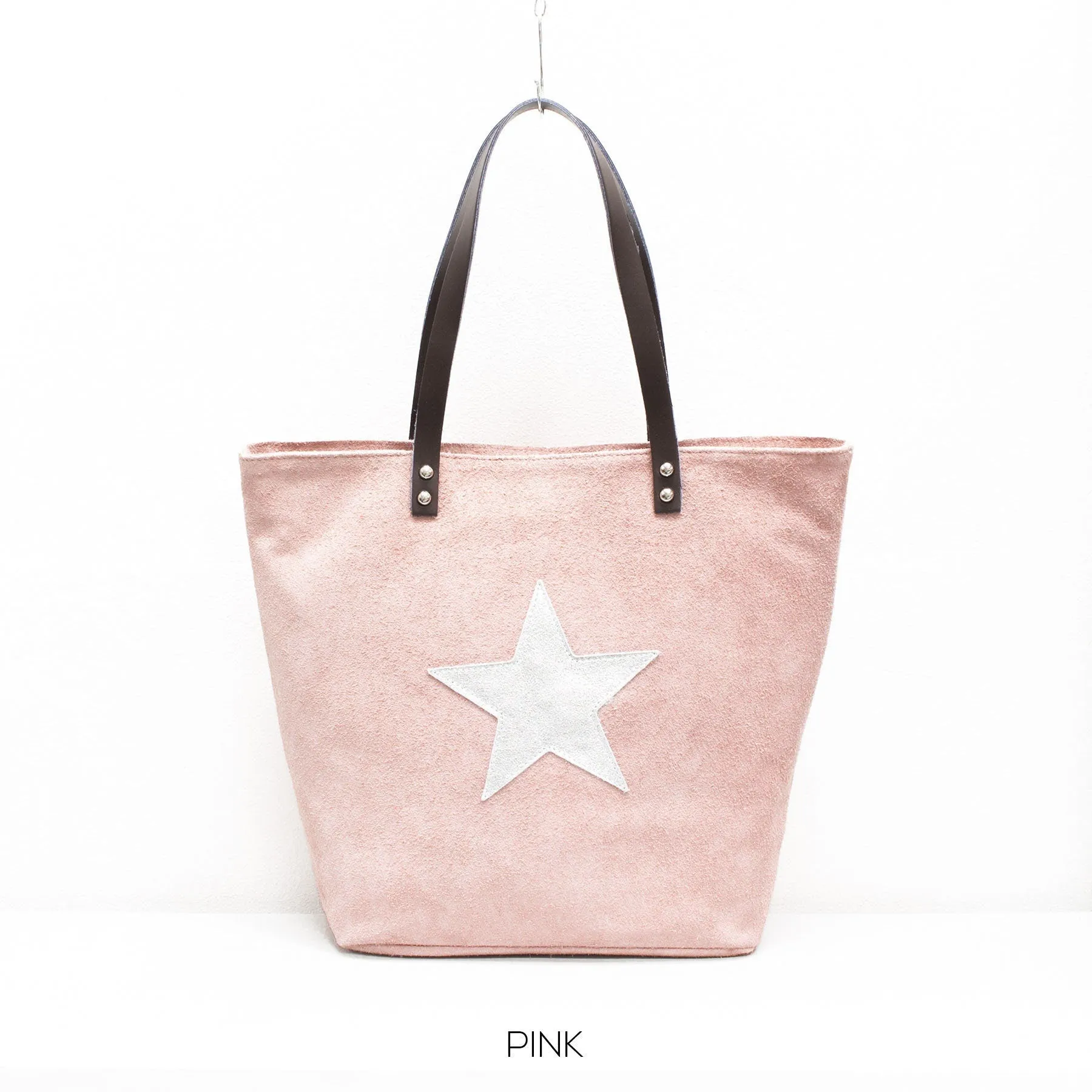 Genuine Suede Leather Star Shopper Bag