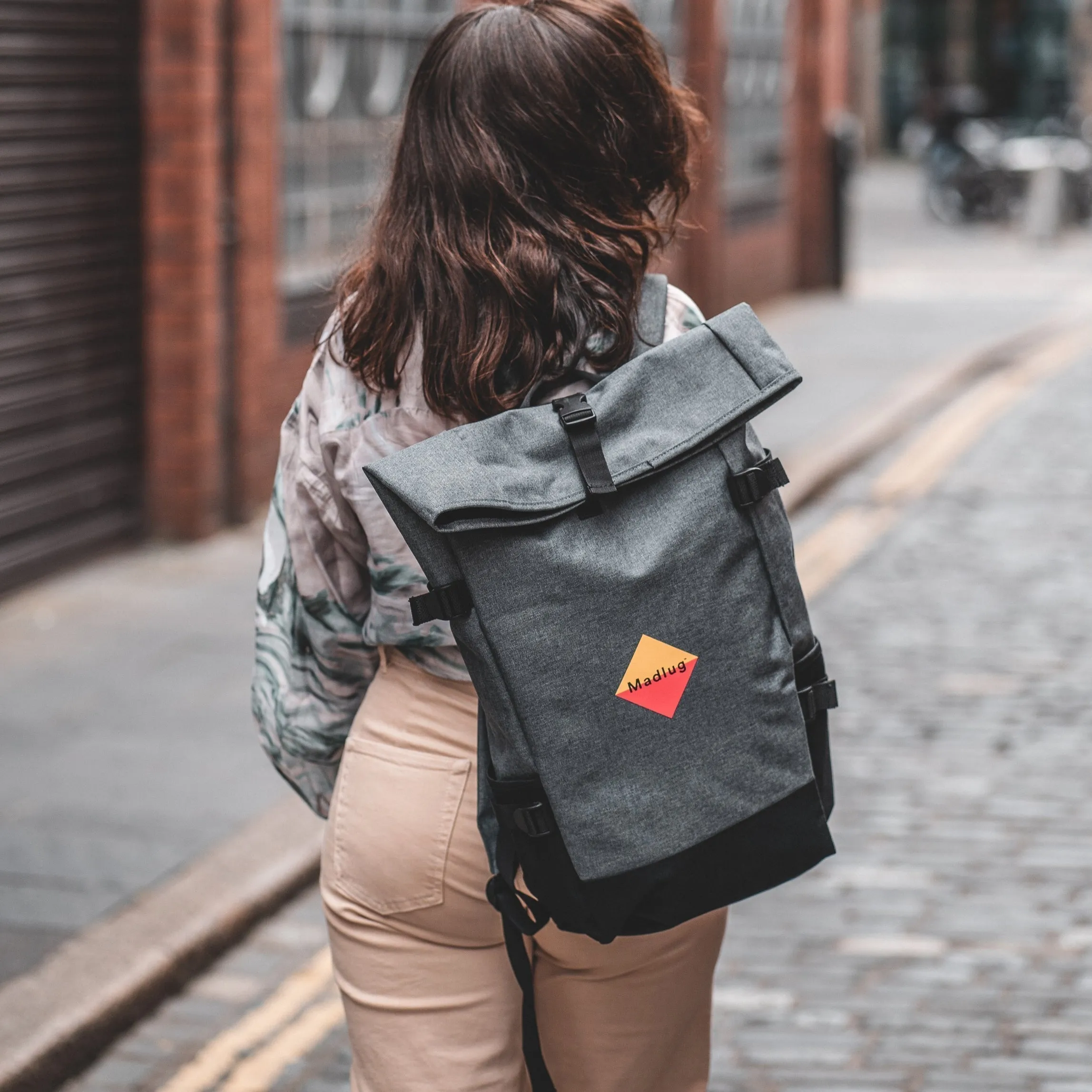 Grey Roll-Top Urban Backpack