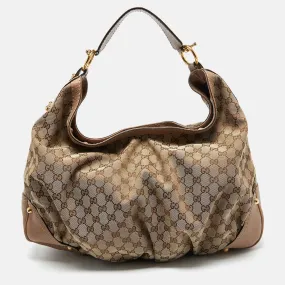 Gucci Beige/brown Gg Canvas And Leather Large Jockey Hobo