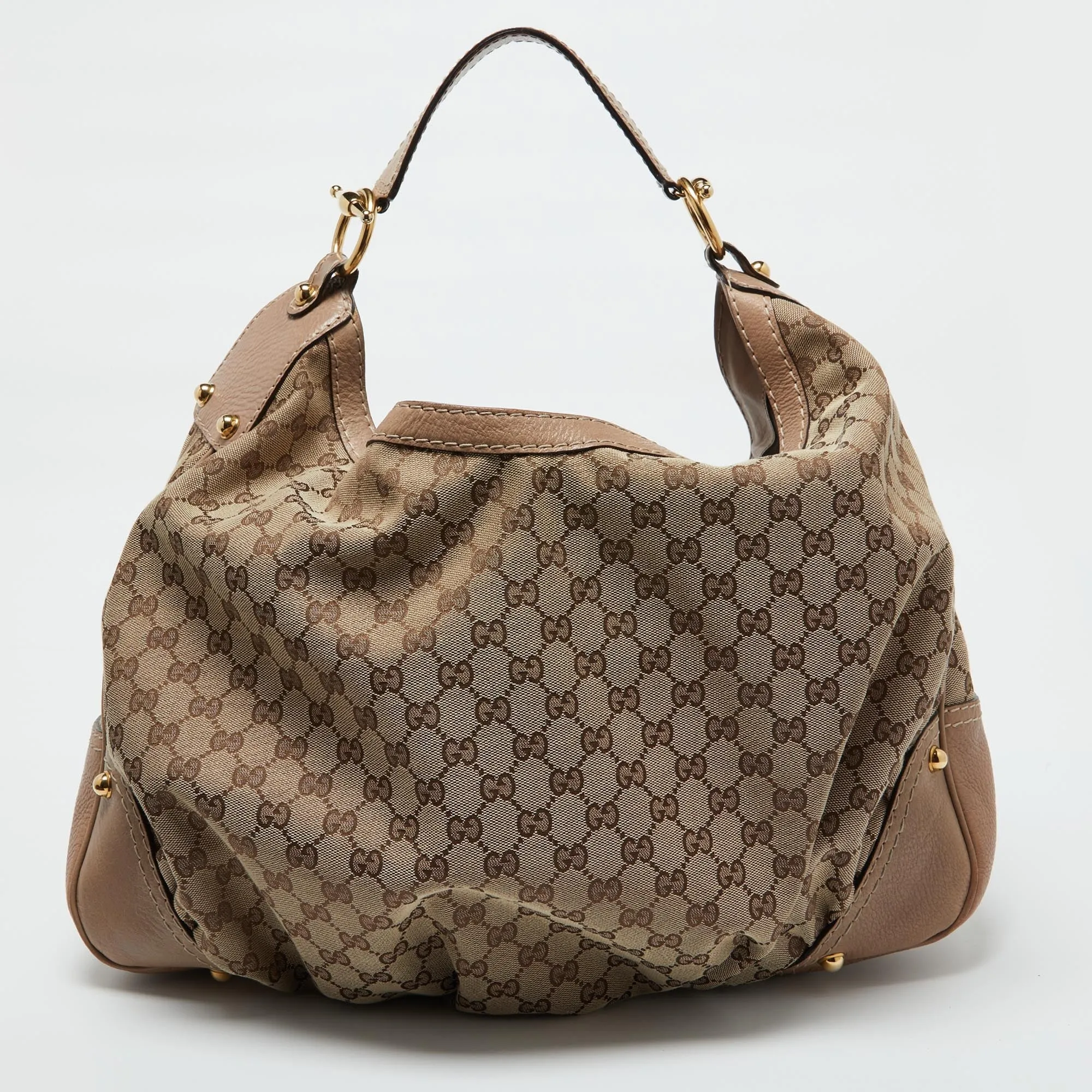 Gucci Beige/brown Gg Canvas And Leather Large Jockey Hobo