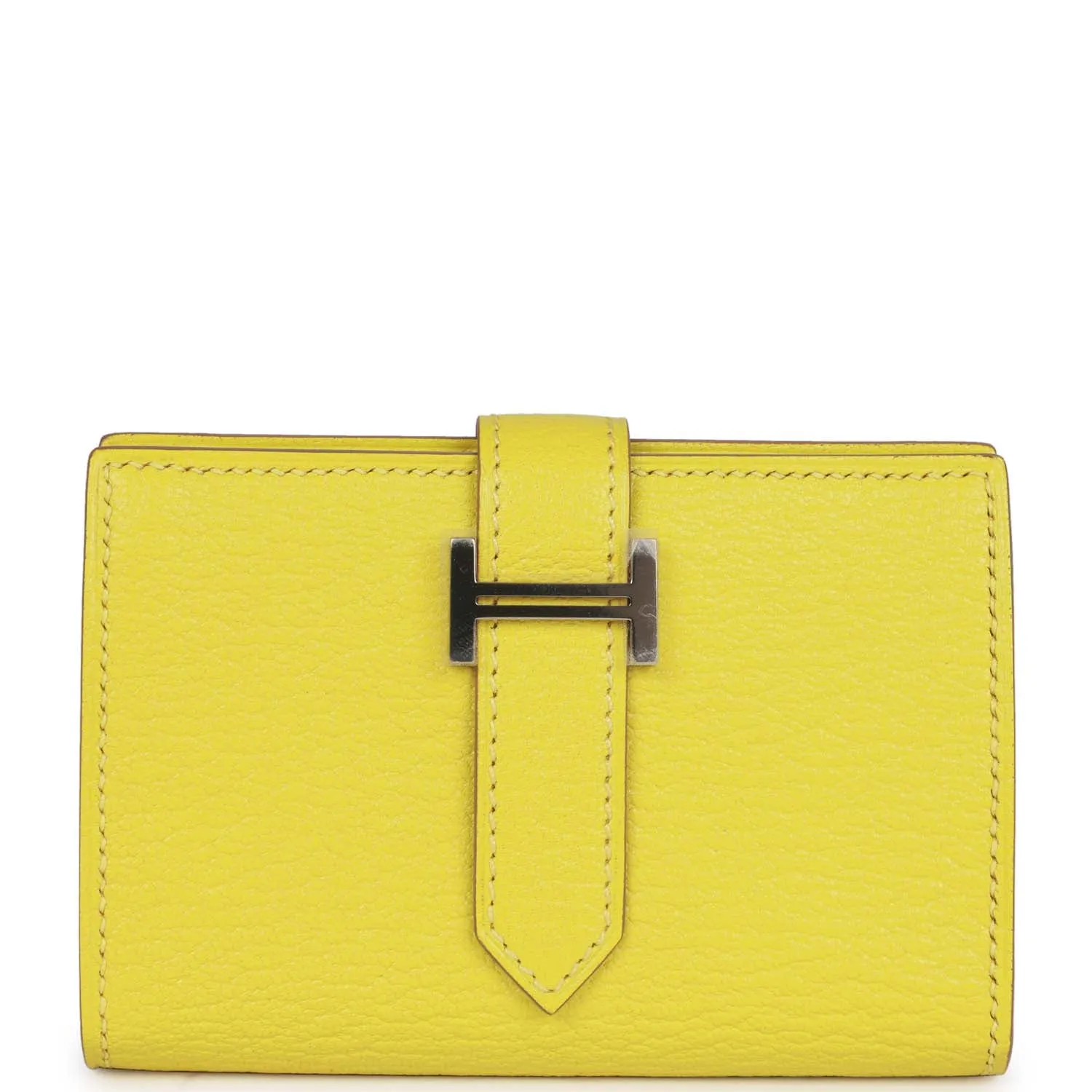 Hermes Bearn Mini Wallet Lime Chevre Mysore Palladium Hardware