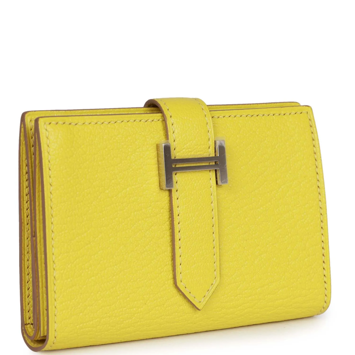 Hermes Bearn Mini Wallet Lime Chevre Mysore Palladium Hardware