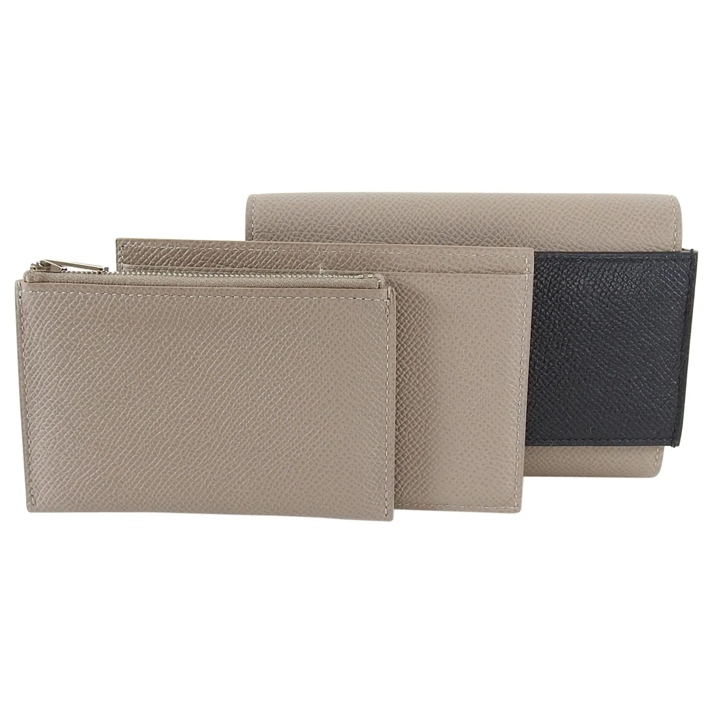 Hermes Passant Compact Wallet in Black and Etain Epsom Leather