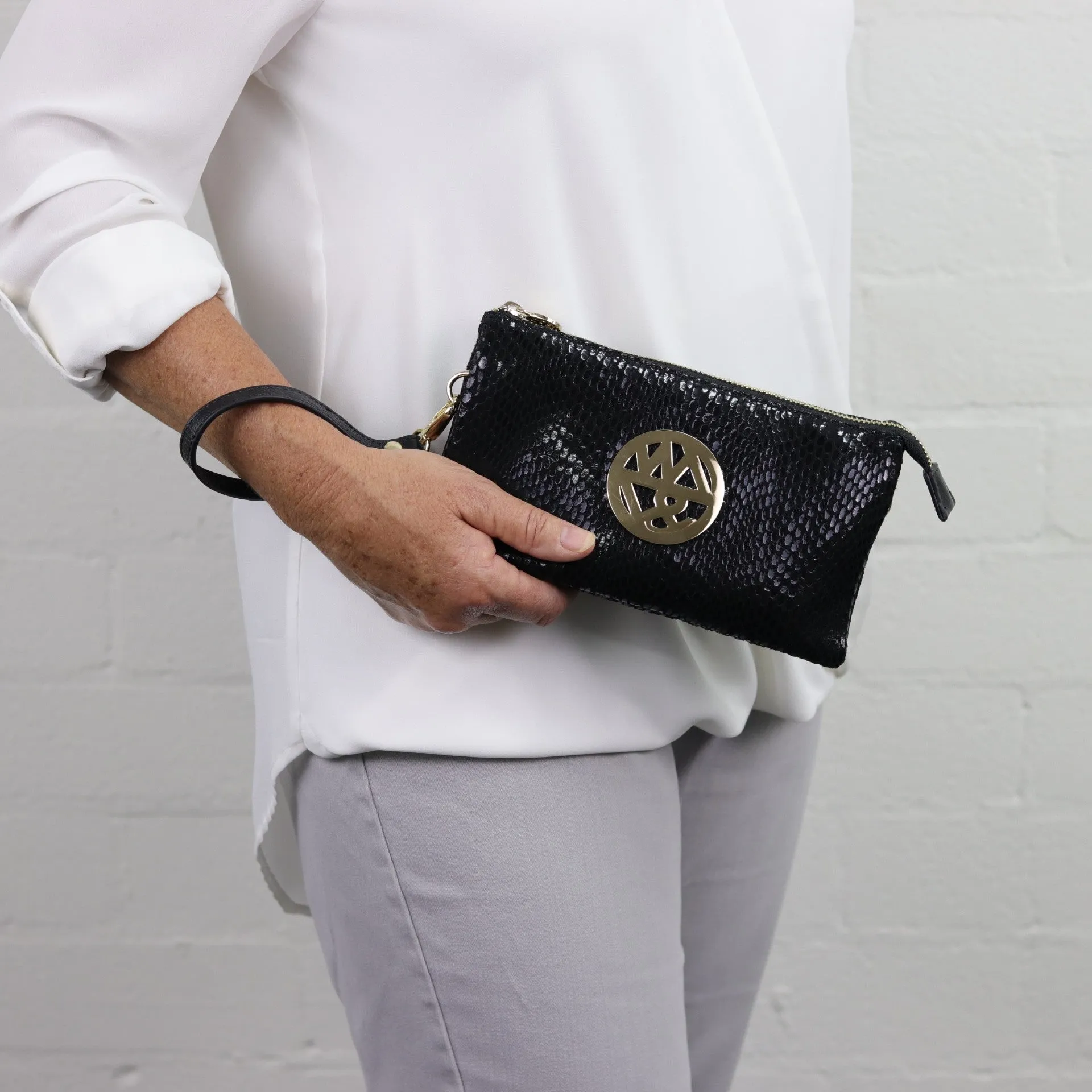 Katie leather or suede clutch crossbody