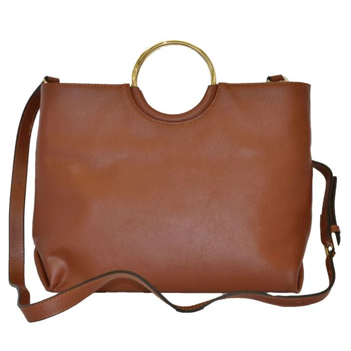 MILLFIELD - Womens Tan Leather Ring Handle Tote Shoulder Crossbody Bag