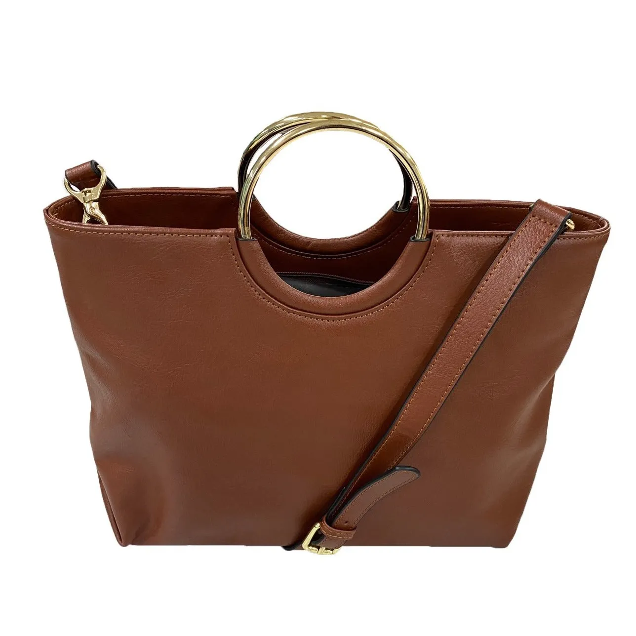 MILLFIELD - Womens Tan Leather Ring Handle Tote Shoulder Crossbody Bag