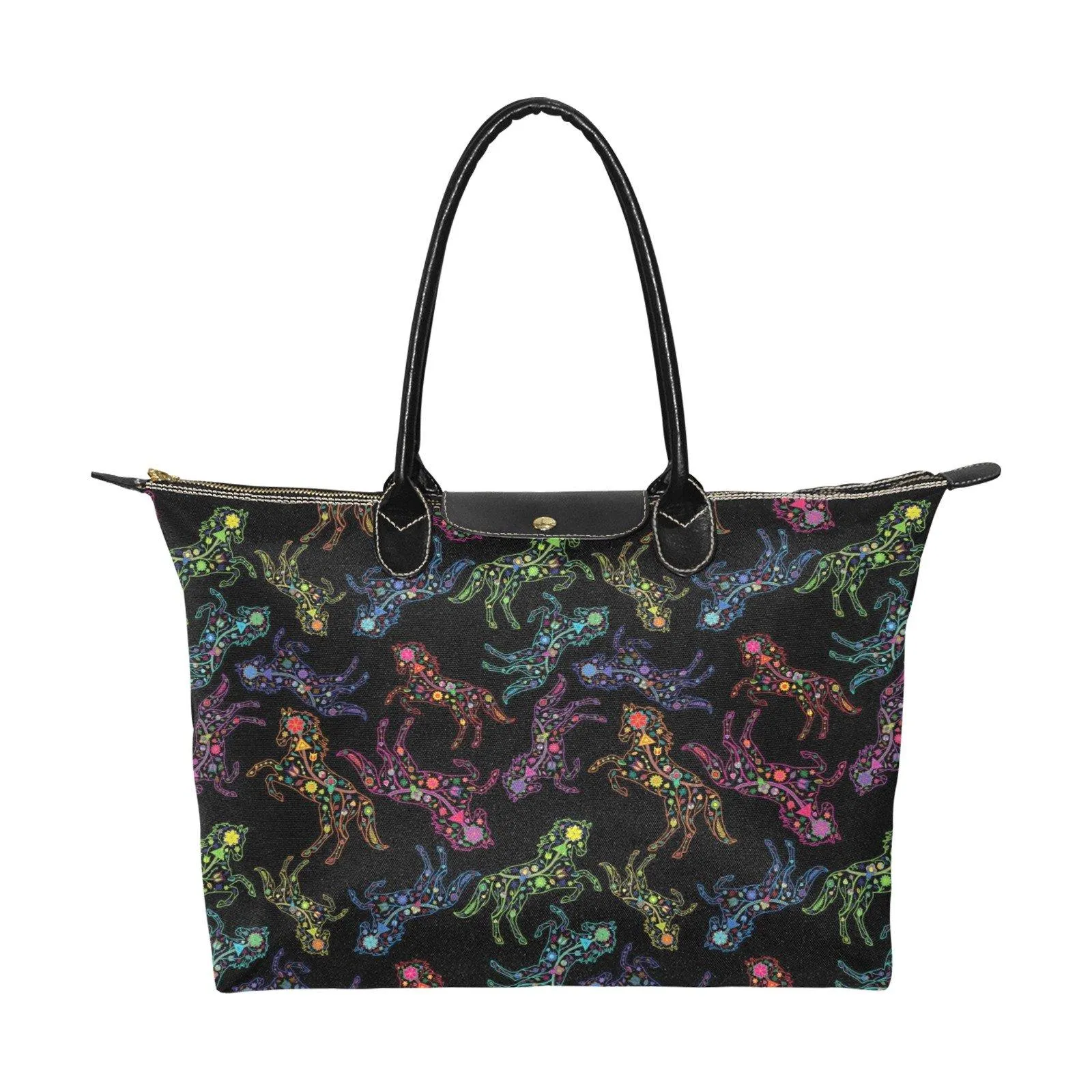 Neon Floral Horses Single-Shoulder Lady Handbag