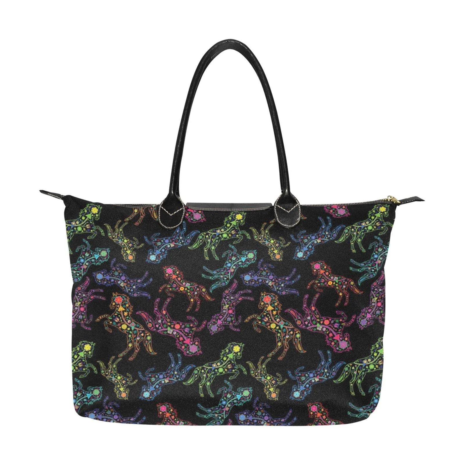 Neon Floral Horses Single-Shoulder Lady Handbag