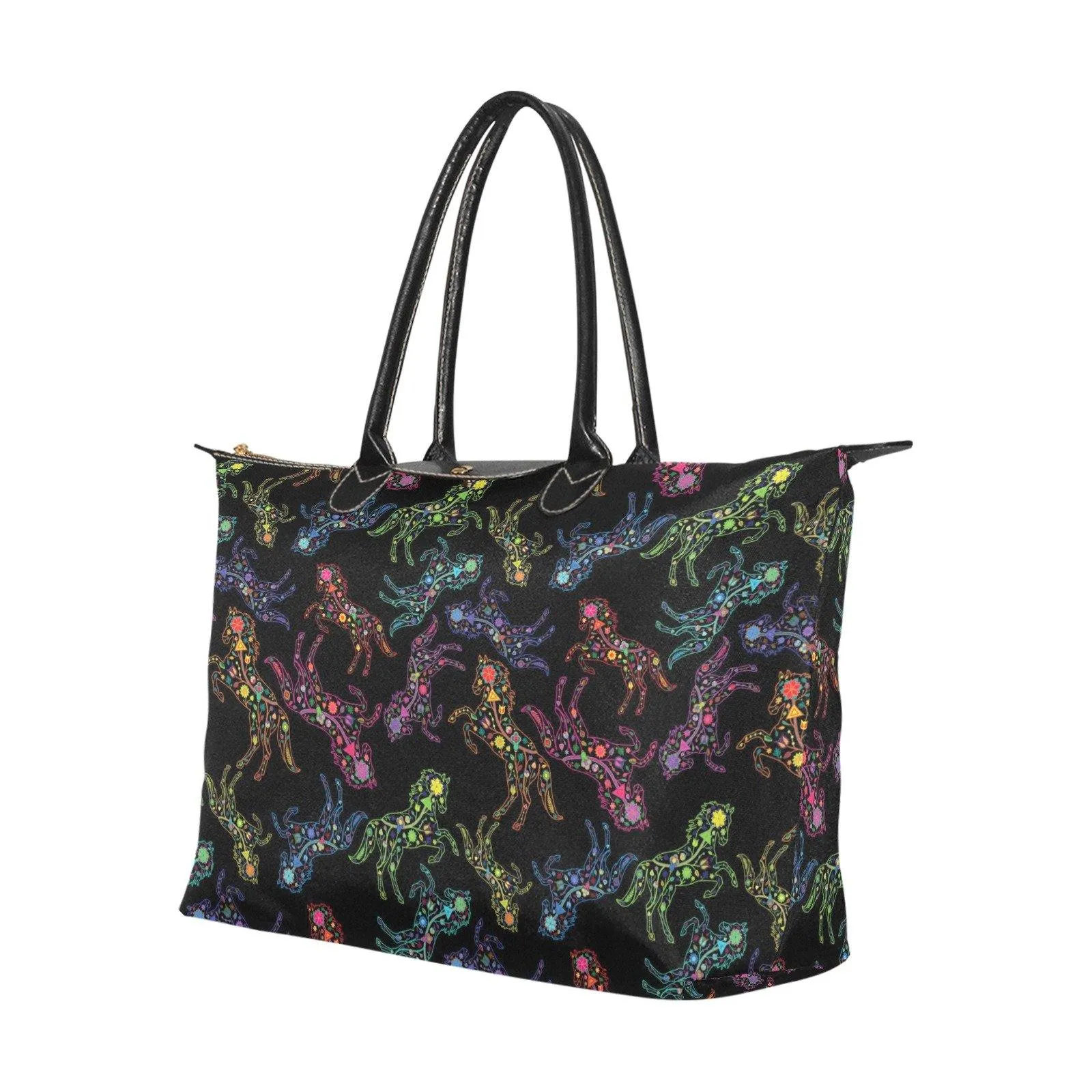 Neon Floral Horses Single-Shoulder Lady Handbag