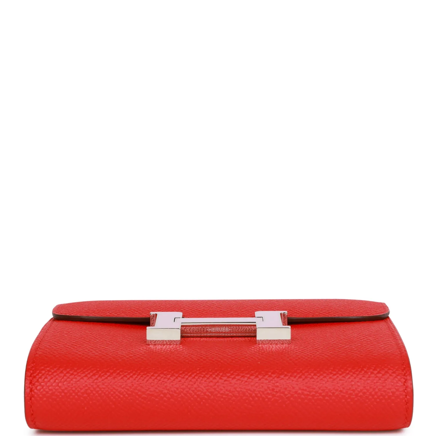 Pre-owned Hermes Constance Compact Wallet Rouge de Coeur Epsom Rose Sakura Enamel and Palladium Hardware