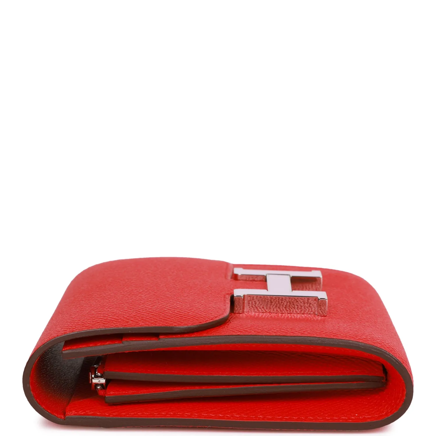 Pre-owned Hermes Constance Compact Wallet Rouge de Coeur Epsom Rose Sakura Enamel and Palladium Hardware