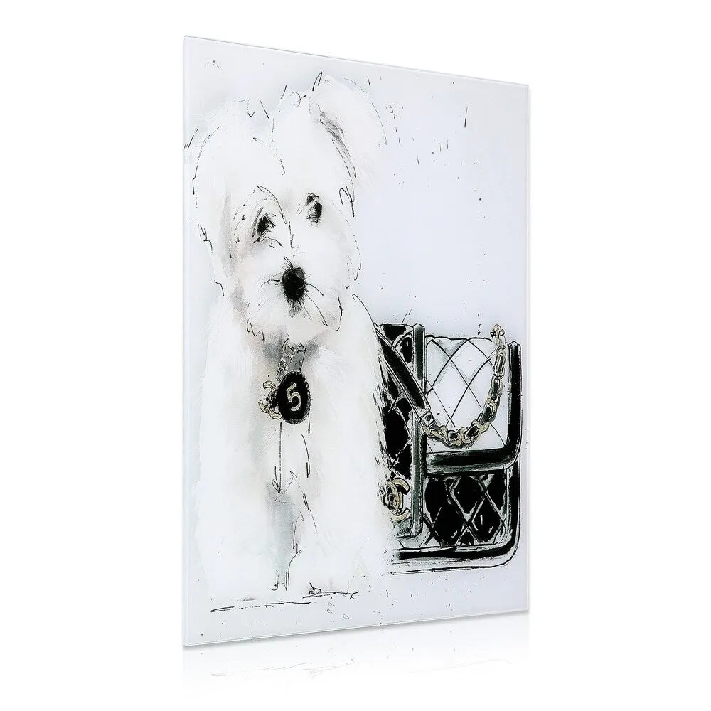 "Black and White" Dog Wall Art Frameless Free Floating Tempered Art Glass