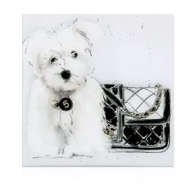 "Black and White" Dog Wall Art Frameless Free Floating Tempered Art Glass