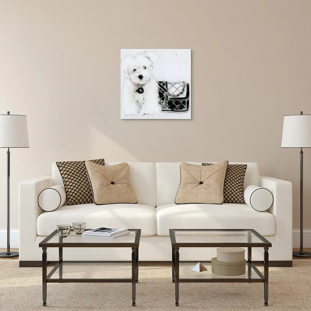 "Black and White" Dog Wall Art Frameless Free Floating Tempered Art Glass