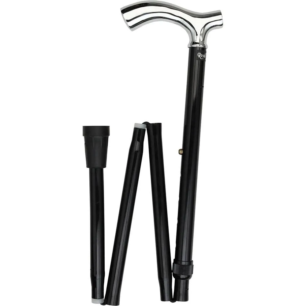 Scratch & Dent Chrome Plated Slim Line Fritz Walking Cane With Folding, Adjustable Black Aluminum Shaft V1806