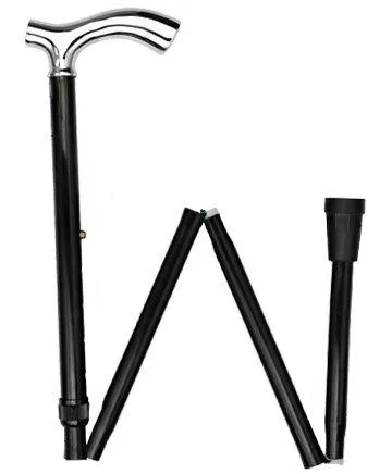 Scratch & Dent Chrome Plated Slim Line Fritz Walking Cane With Folding, Adjustable Black Aluminum Shaft V1806